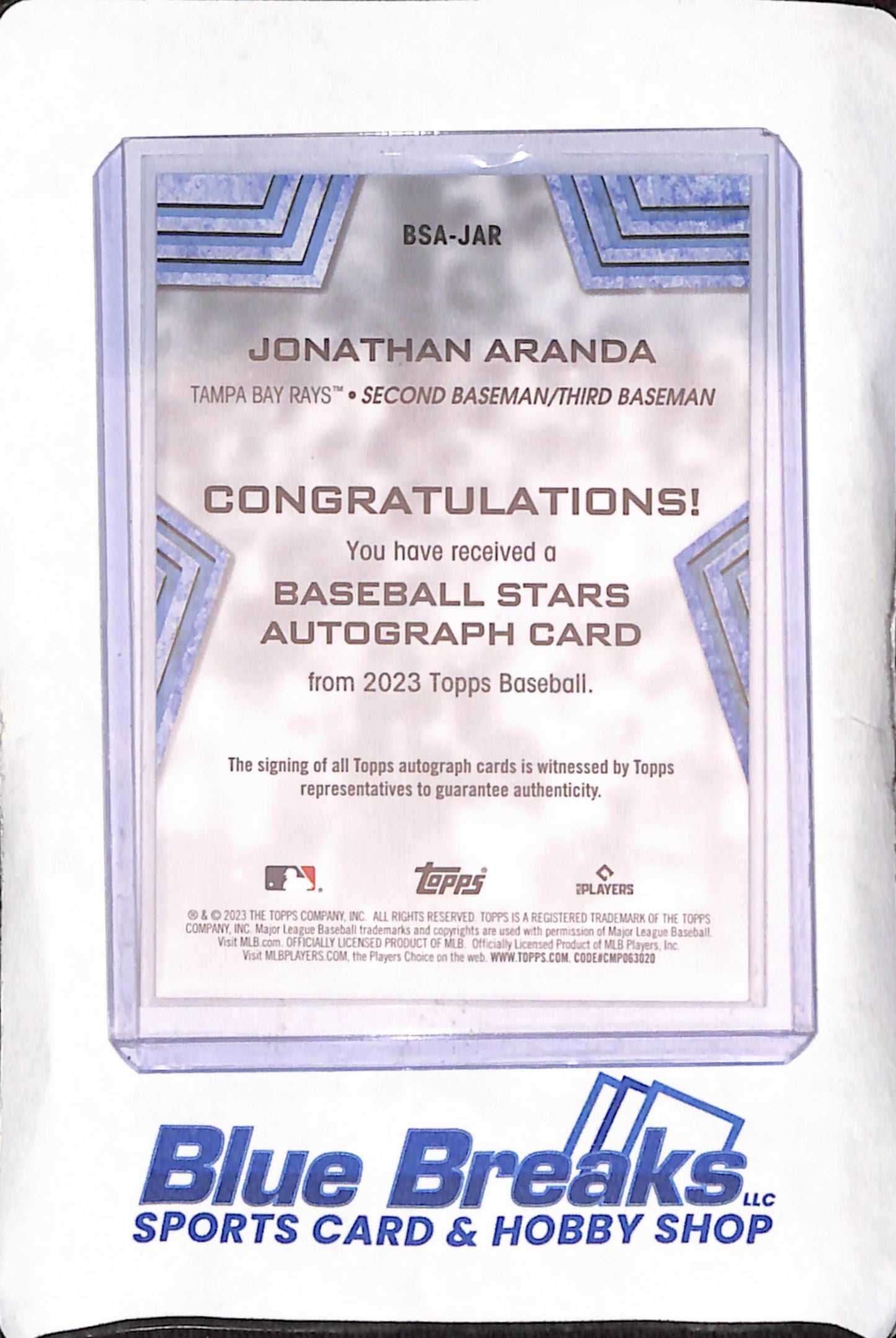 2023 Topps - Jonathan Aranda - Baseball Stars Autograph RC - Tampa Bay Rays - Baseball - #BSA-JAR