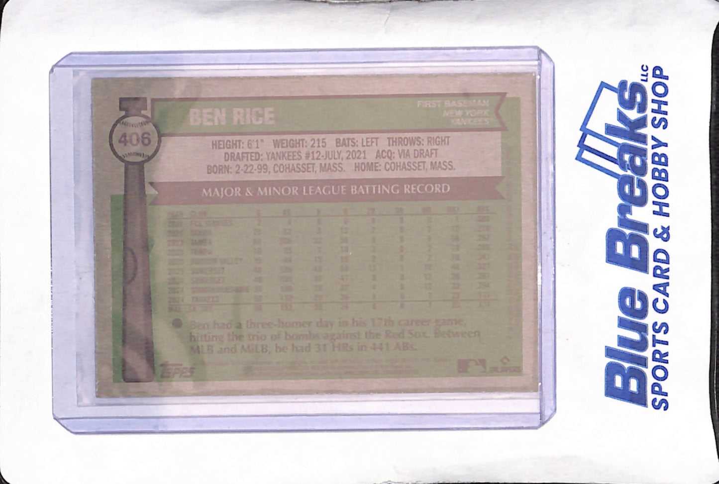 2025 Topps Heritage - Ben Rice - Purple Border - RC - New York Yankees - Baseball - #406