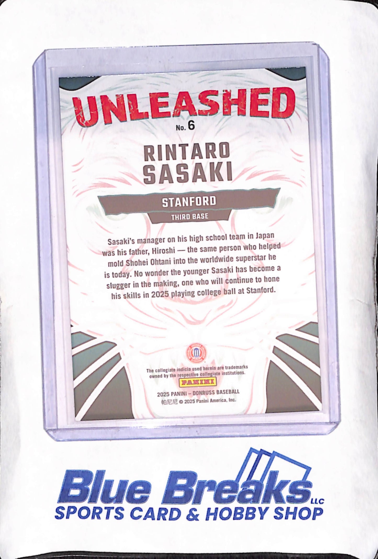 2025 Panini Donruss - Rintaro Sasaki - Unleashed - 19/199 - Stanford - Baseball - #6