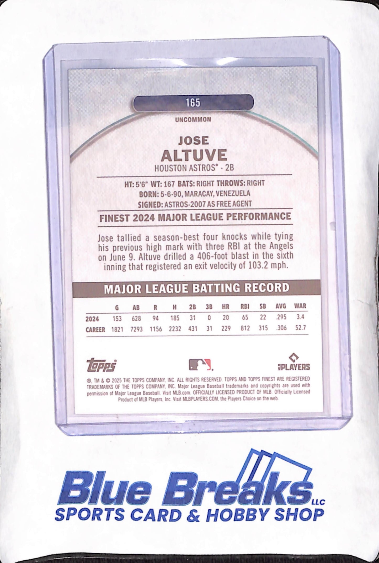 2025 Topps Finest - Jose Altuve - Uncommon Purple - 117/200 - Houston Astros - Baseball - #165