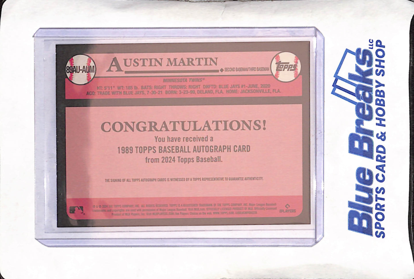 2024 Topps Update - Austin Martin - Autograph - 35th Anniversary - RC - Minnesota Twins - Baseball - #89AU-AUM