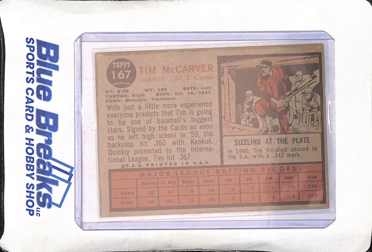 1962 Topps - Tim McCarver - St Louis Cardinals - Baseball - #167