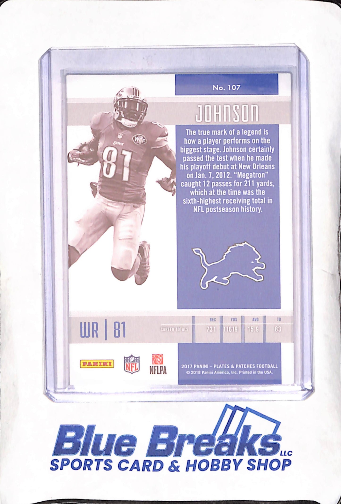 2017 Panini Plates & Patches - Calvin Johnson - 12/25 - Detroit Lions - Football - #107