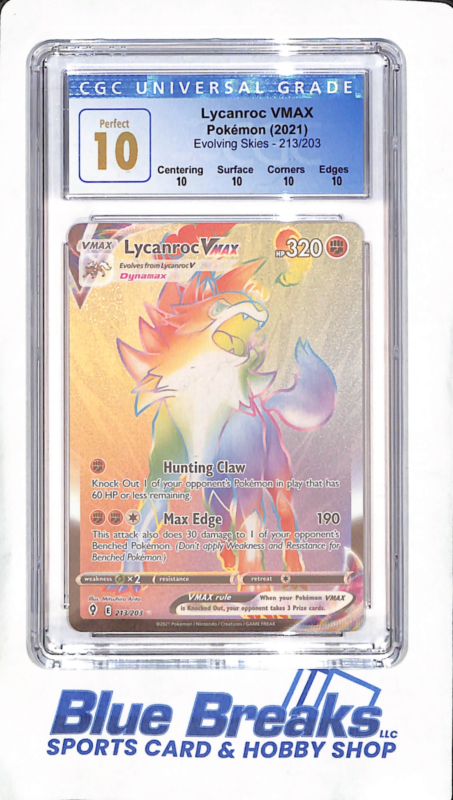 2021 Pokemon - Lycanroc VMAX - Evolving Skies - CGC Perfect 10 - #213/203