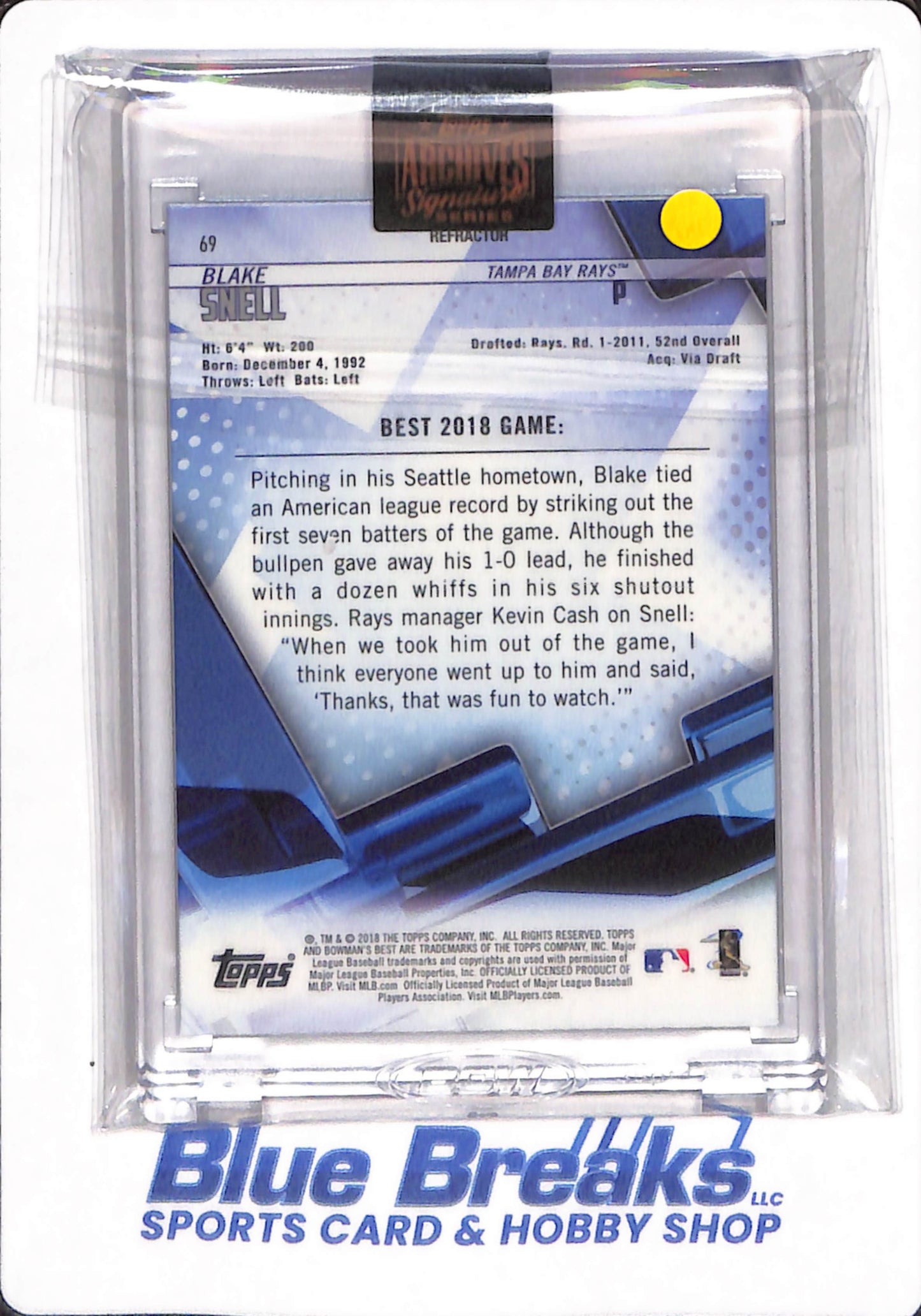2022 Topps Archives Signature Series - Blake Snell - 1/1 - Tampa Bay Rays - Baseball - Autographed