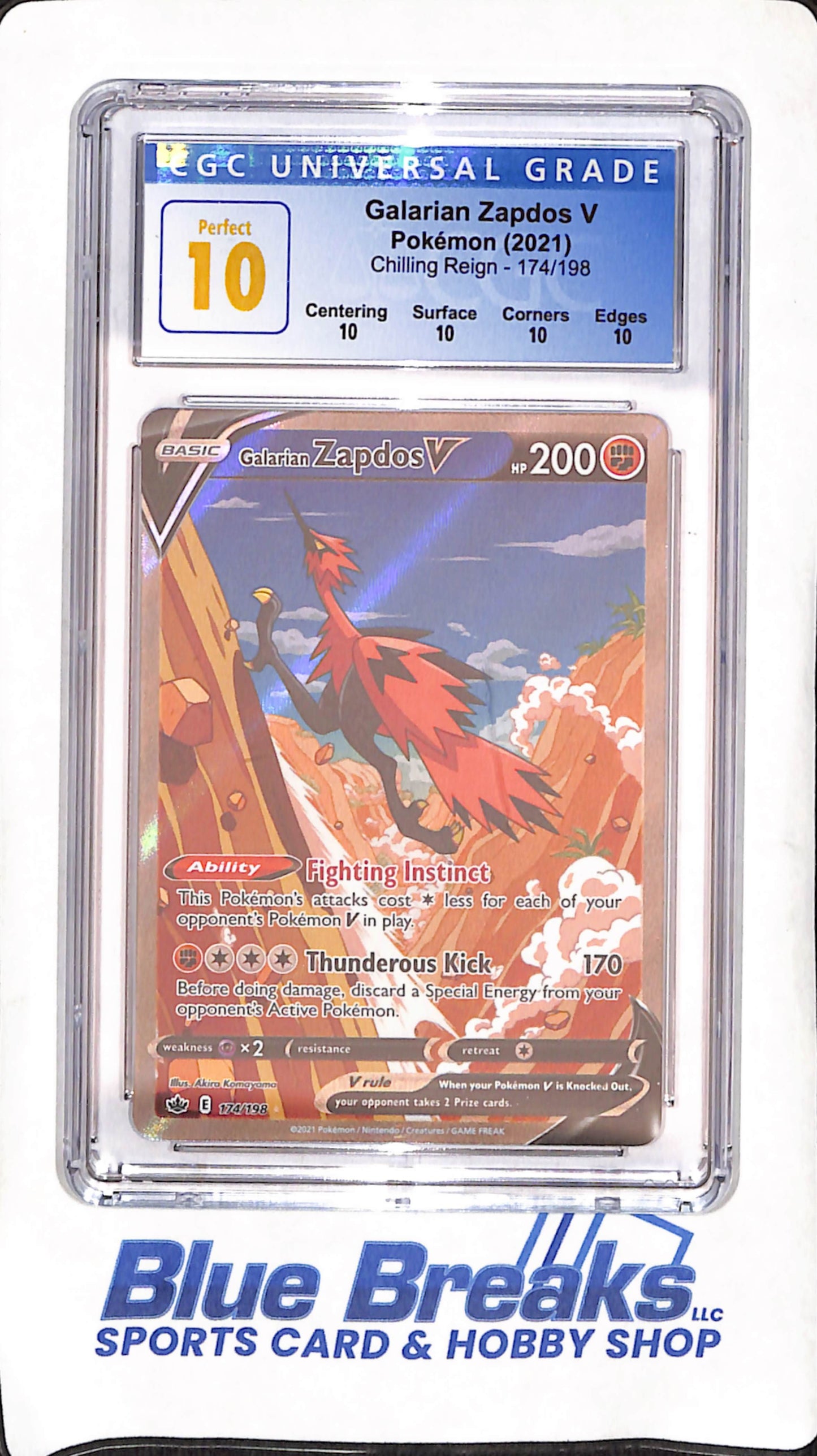 2021 Pokemon - Galarian Zapdos V - Chilling Reign - CGC Perfect 10 - #174/198