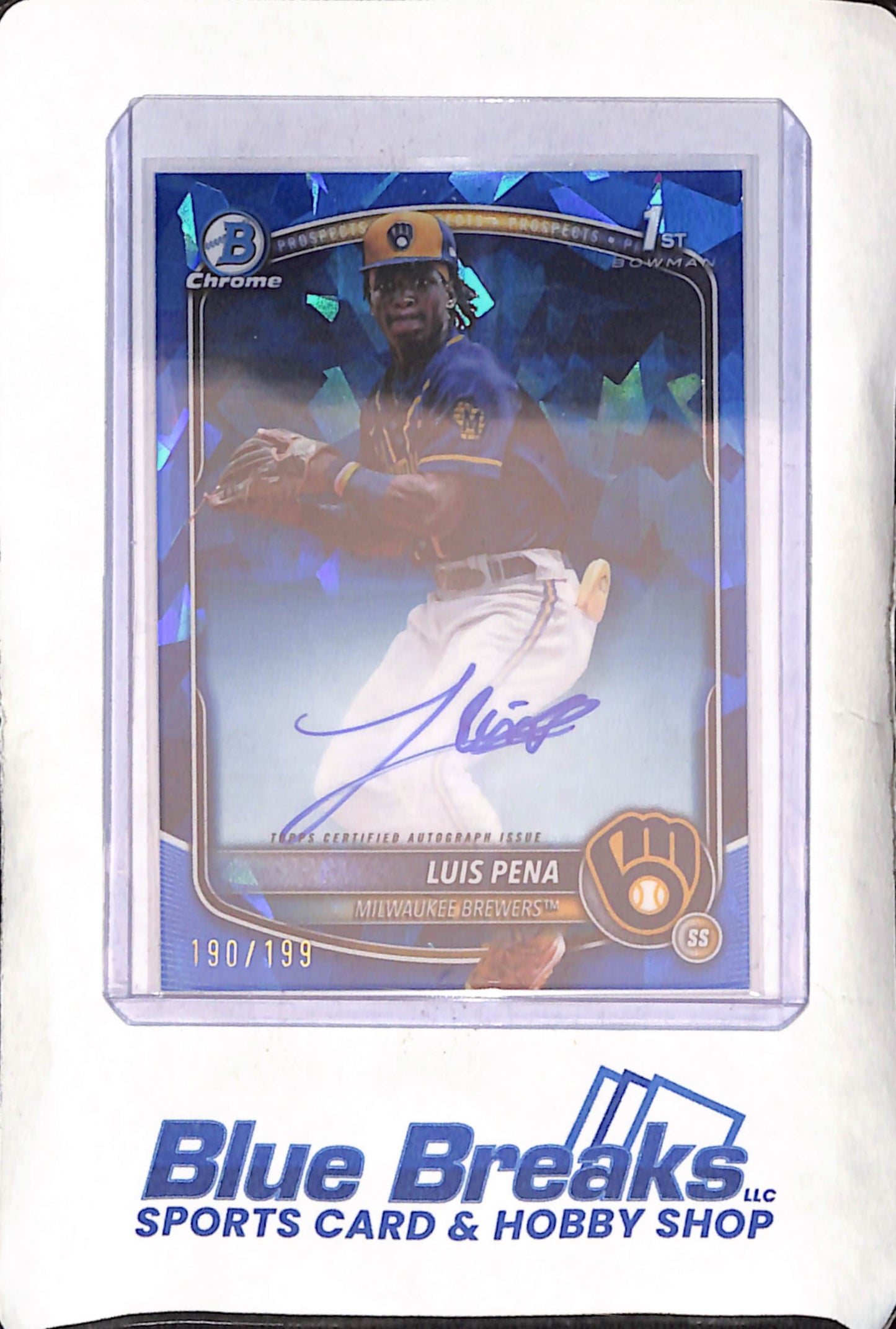 2025 Bowman Chrome Sapphire - Luis Pena - !st Bowman Autograph - 190/199 - Milwaukee Brewers - Baseball - #CPS-LP