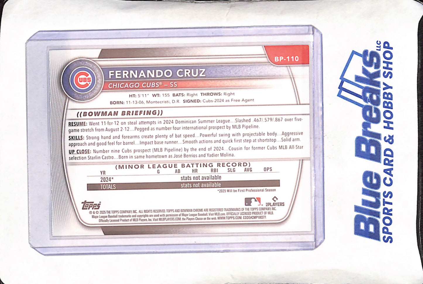 2025 Bowman - Fernando Cruz - Bowman Logo Refractor - Chicago Cubs - Baseball - #BP-110