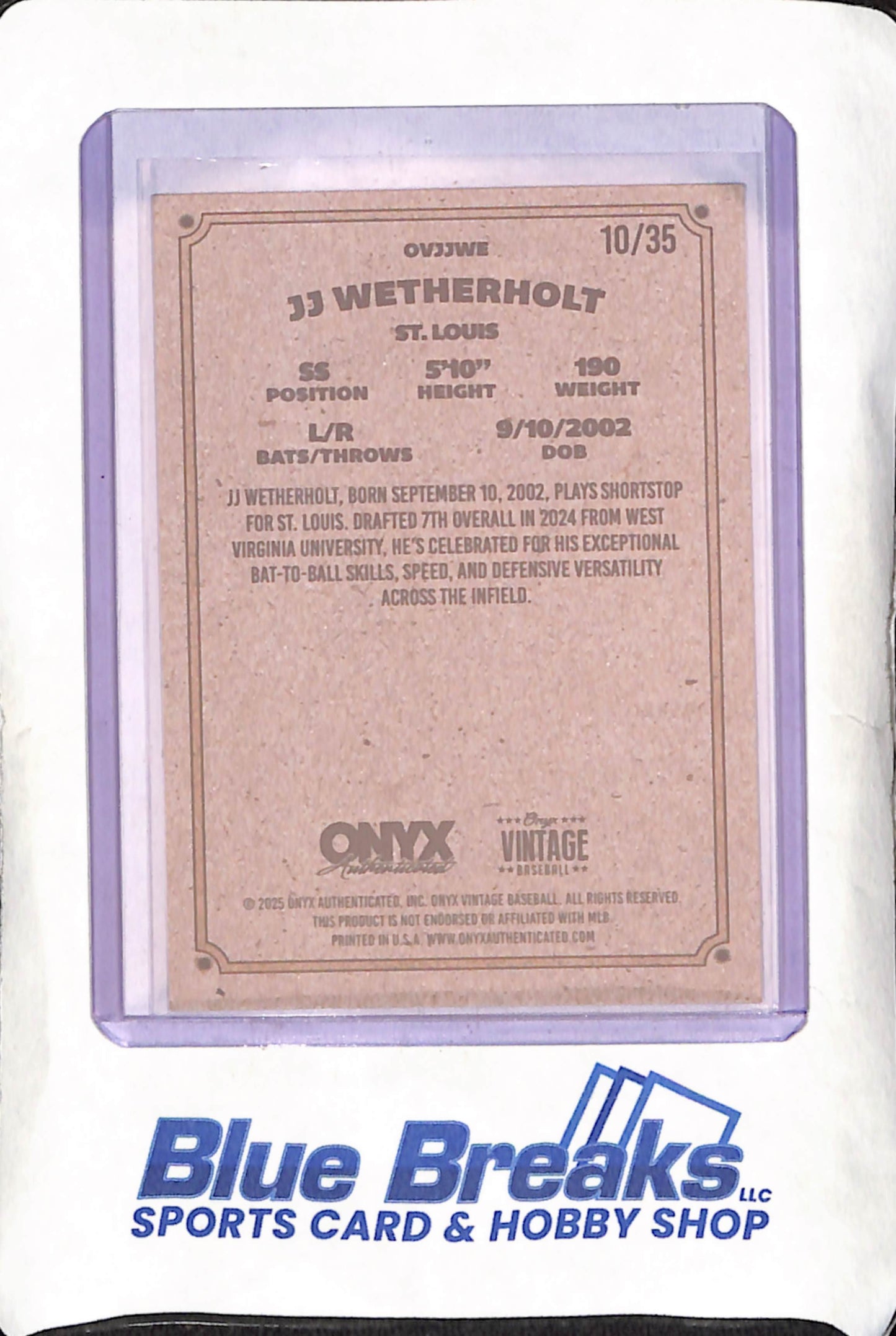 2025 Onyx Vintage - JJ Wetherholt - 10/35 - St Louis Cardinals - Baseball - #OVJJWE