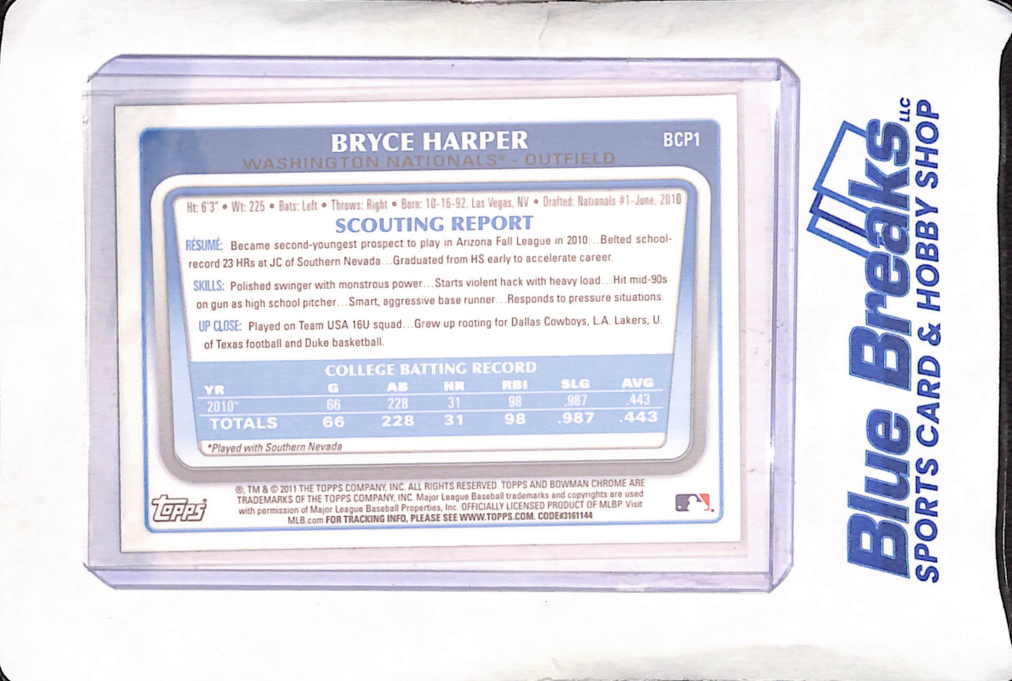 2011 Bowman Chrome - Bryce Harper - Philadelphia Phillies - Baseball - #BCP1