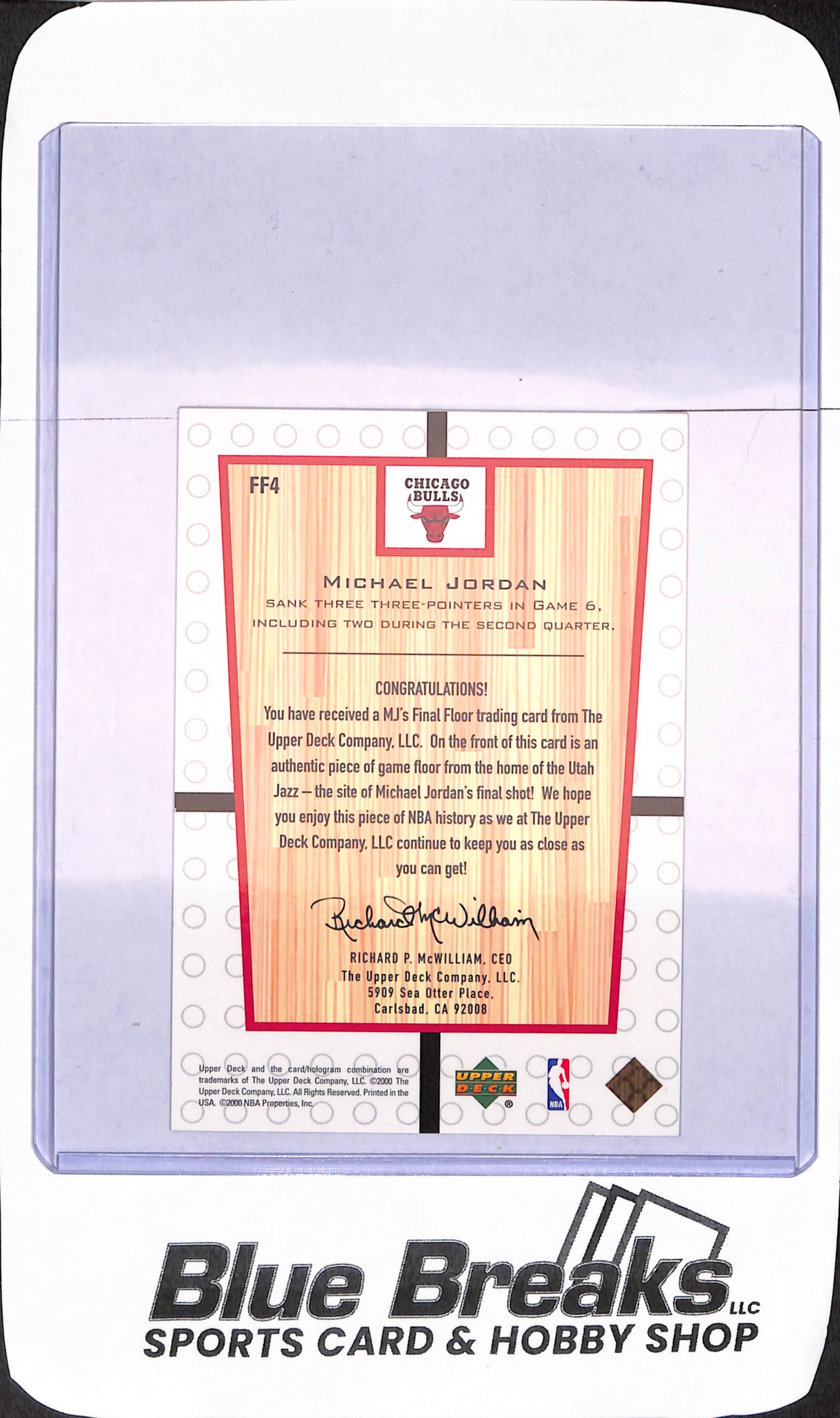 2000 Upper Deck - MJ's Final Floor - Relic - Three-Point-Threat 6/14/98 - Chicago Bulls - Basketball - #FF4