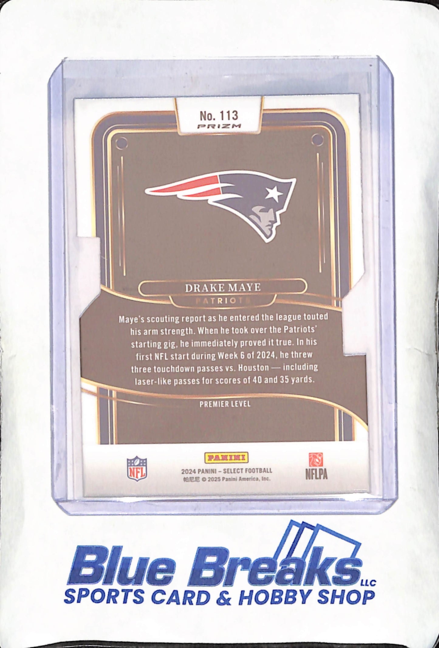 2024 Panini Select - Drake Maye - Premiere Level Die-cut - RC - New England Patriots - Football - #113