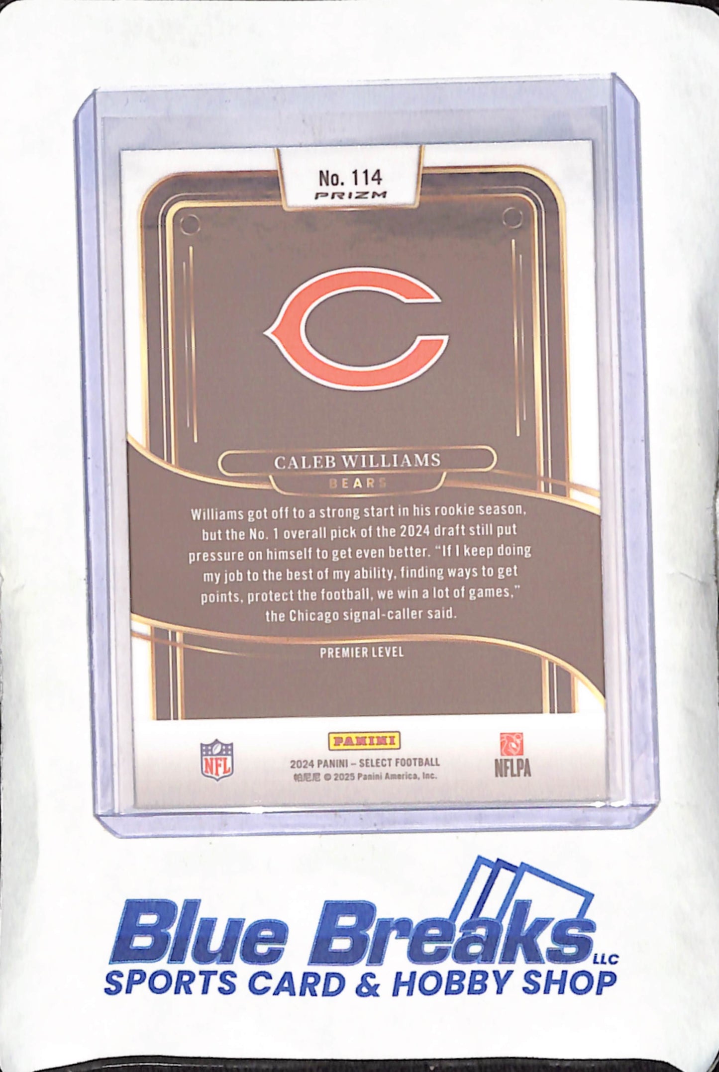 2024 Panini Select - Caleb Williams - Red Blue Prizm Shock - Premier Level - RC - Chicago Bears - #114