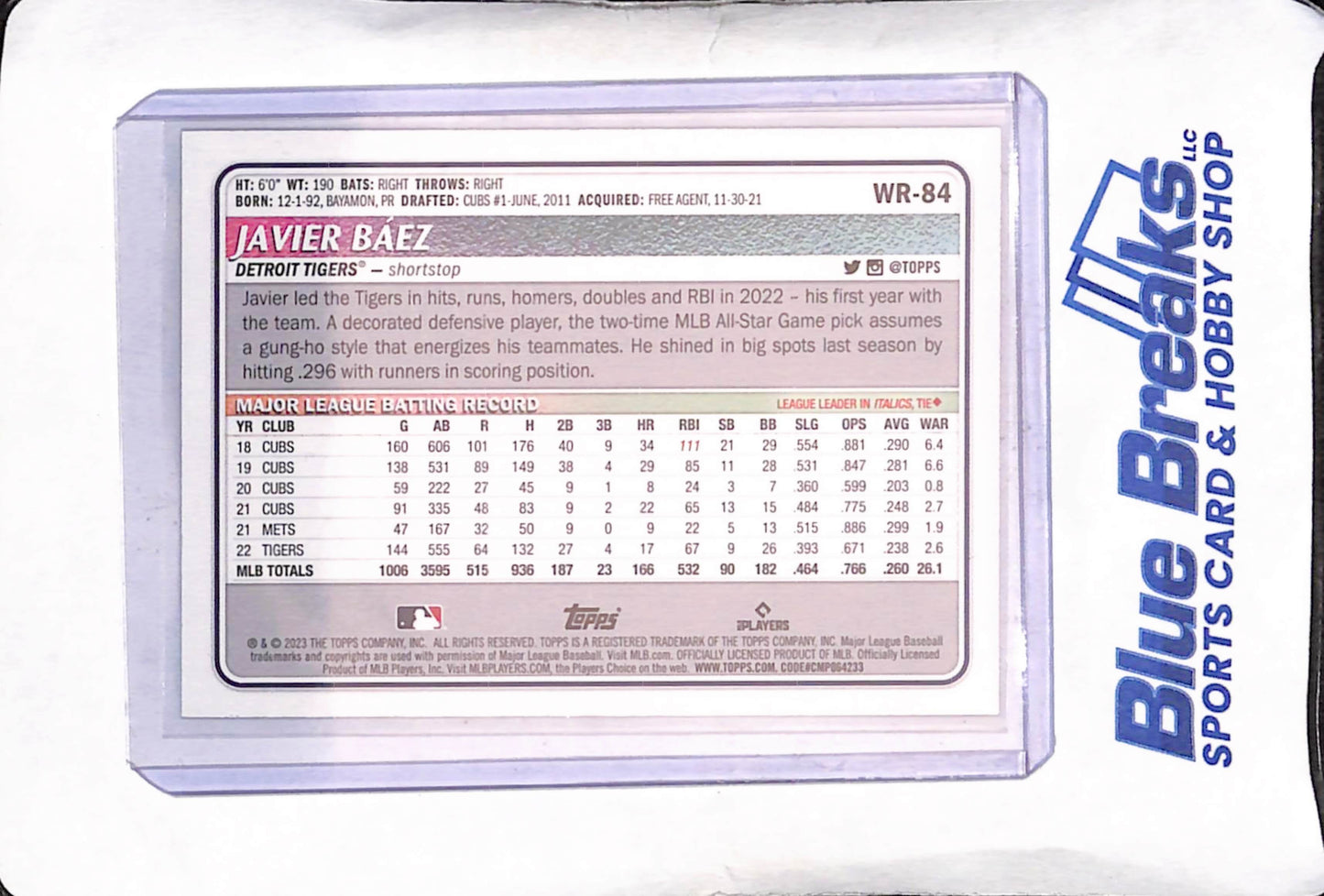 2023 Topps Big League - Javier Baez - Green Chrome - 77/99 - Detroit Tigers - Baseball - #WR-84