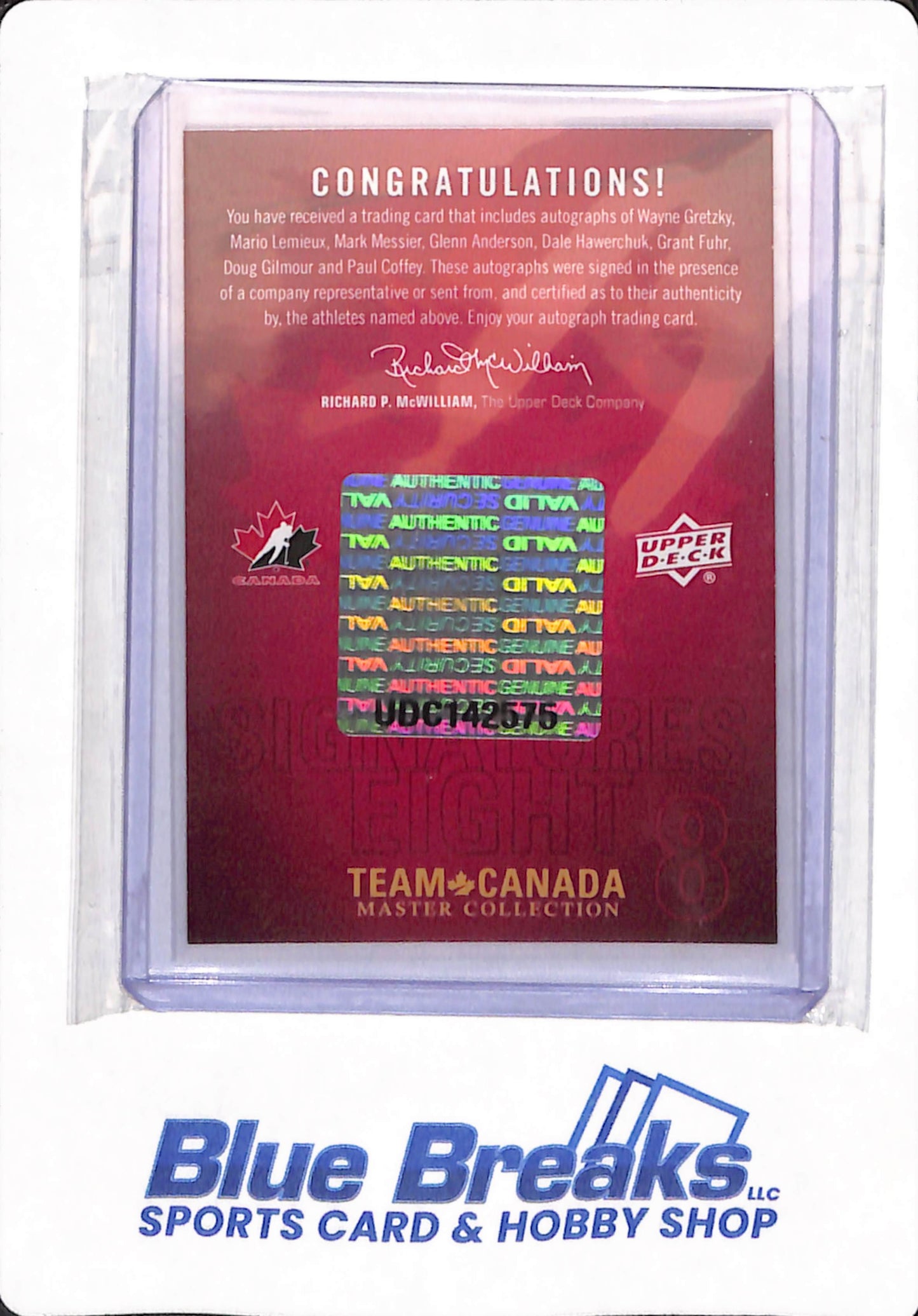 2014 - Upper Deck - Ice Hockey - Team Canada - Wayne Gretzky - Mario Lemieux - Mark Messier - Glenn Anderson - Dale Hawerchuk - Grant Fuhr - Doug Gilmour - Paul Coffey - Master Collection - 4/5 - Autographed