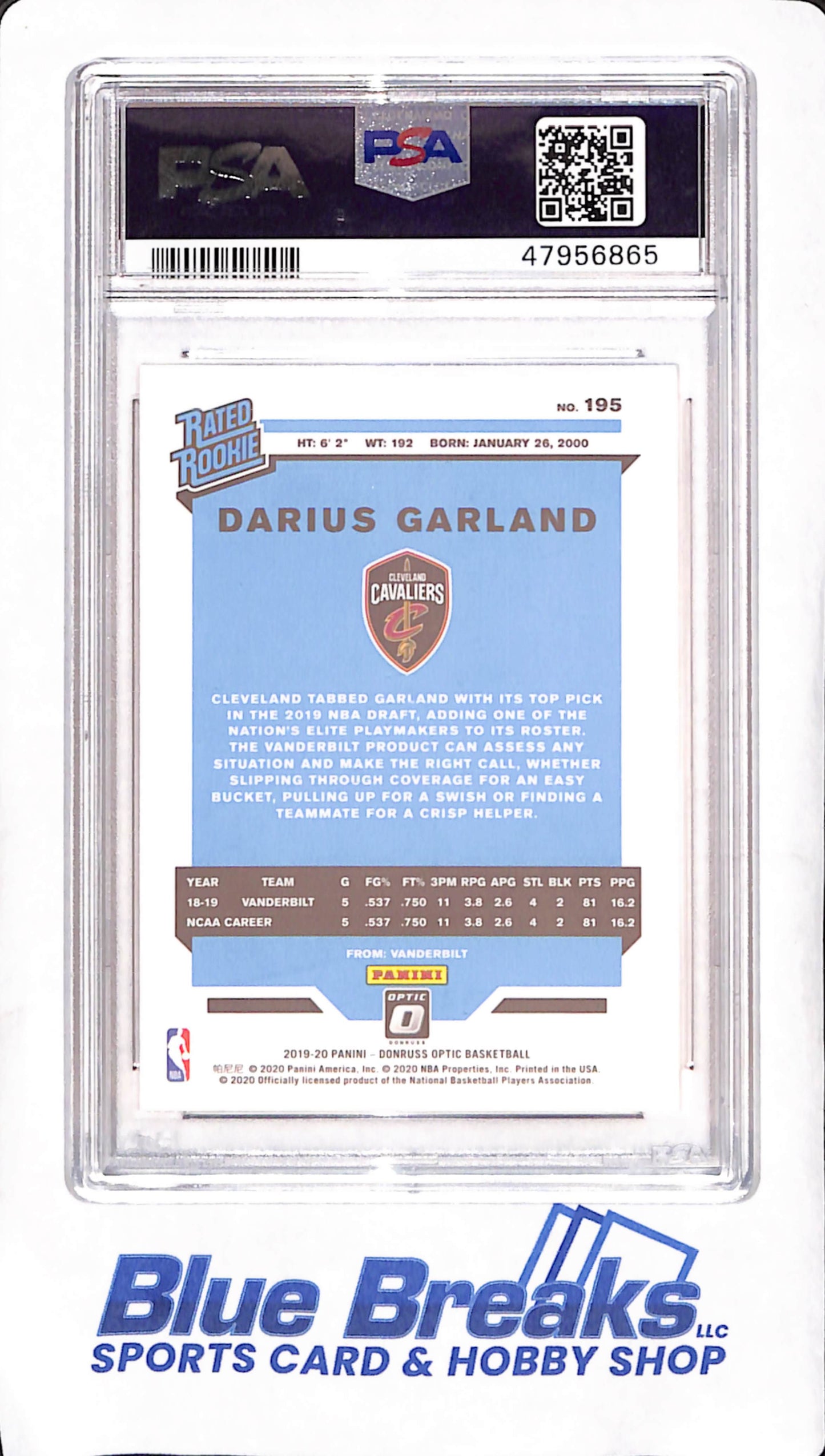 2019 Panini Donruss Optic - Darius Garland - Rated Rookie - PSA 9 - Cleveland Cavaliers - Basketball - #195