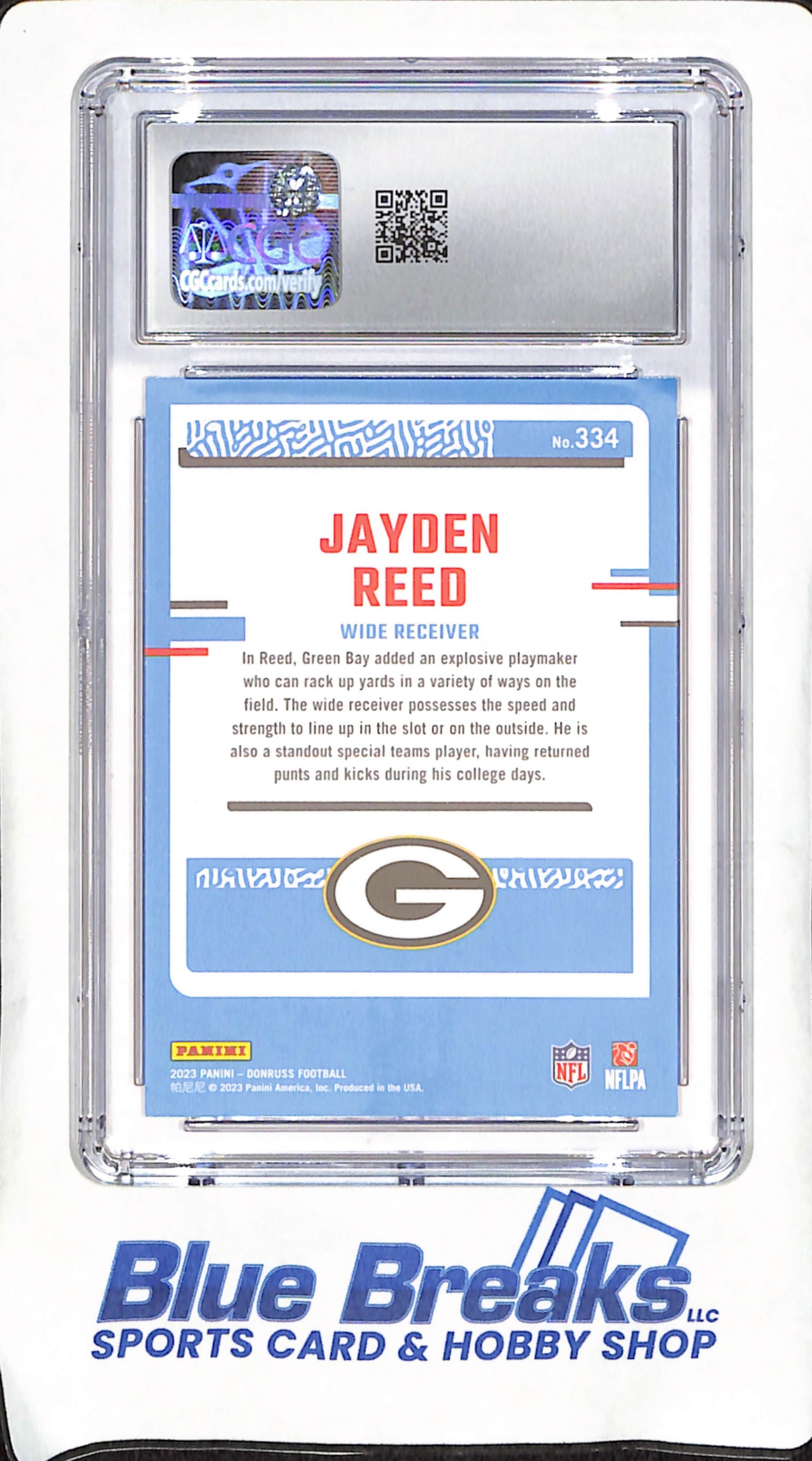 2023 Panini Donruss - Jayden Reed - Rated Rookie - CGC Mint + 9.5 - Green Bay Packers - Football - #334