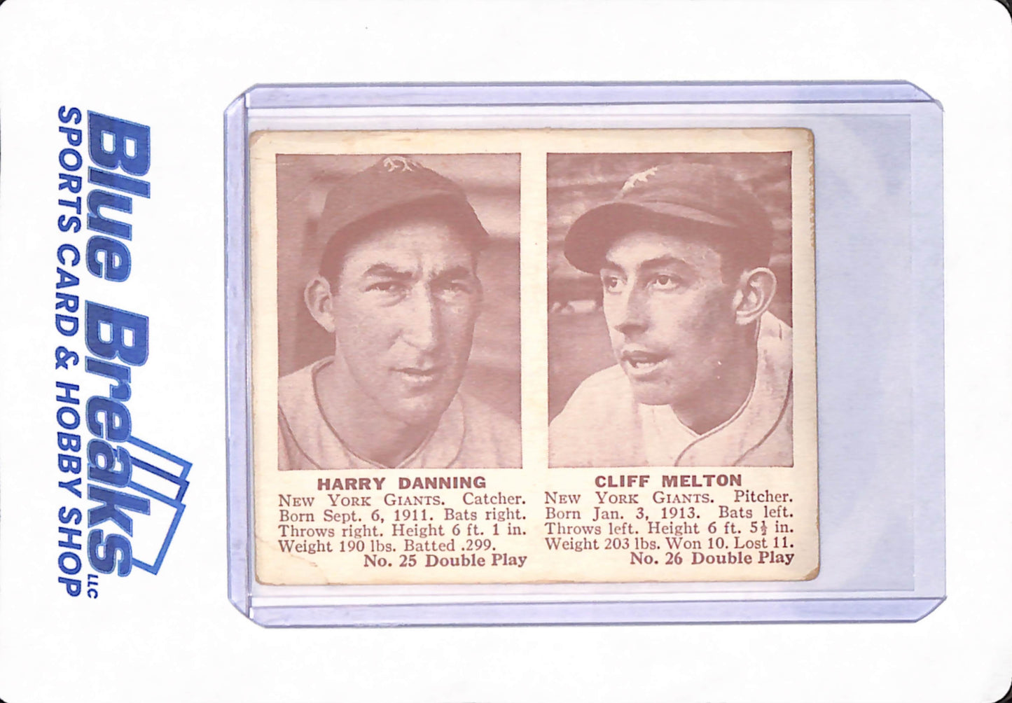 1941 - Harry Danning - Cliff Melton - Double Play - Baseball - New York Giants