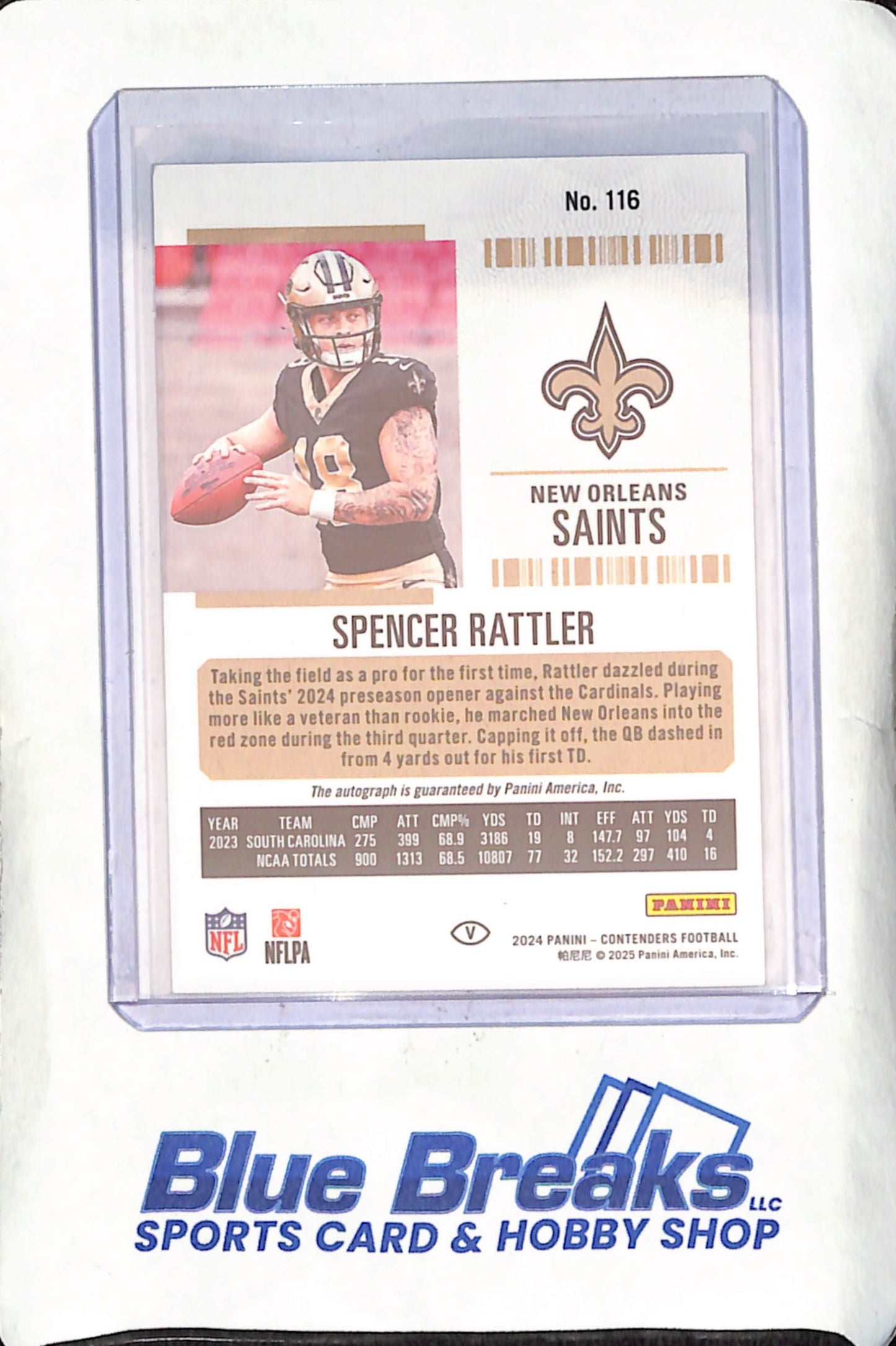 2024 Panini Contenders - Spencer Rattler - Rookie Ticket - Auto - New Orleans Saints - Football - #116