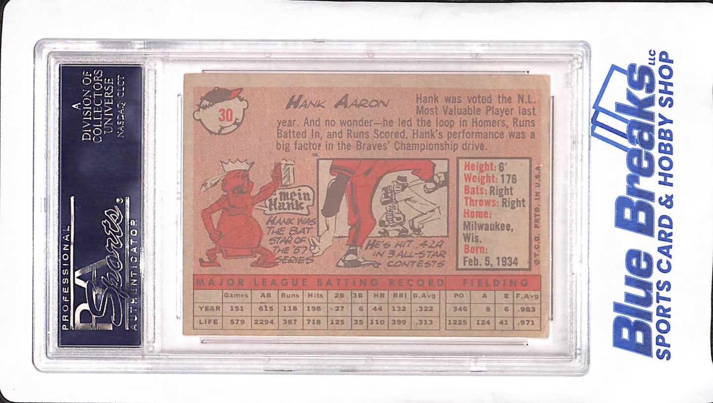 1958 Topps - Hank Aaron - Milwaukee Braves - Yellow Name - PSA 3 - Baseball - #30