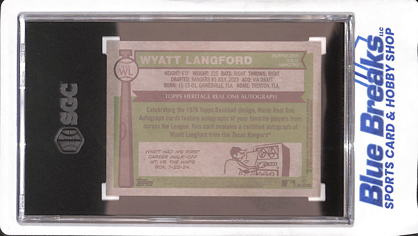 2025 Topps Heritage - Wyatt Langford - Real One Autograph - SGC 10/Auto 10 - Texas Rangers - Baseball - #ROA-WL