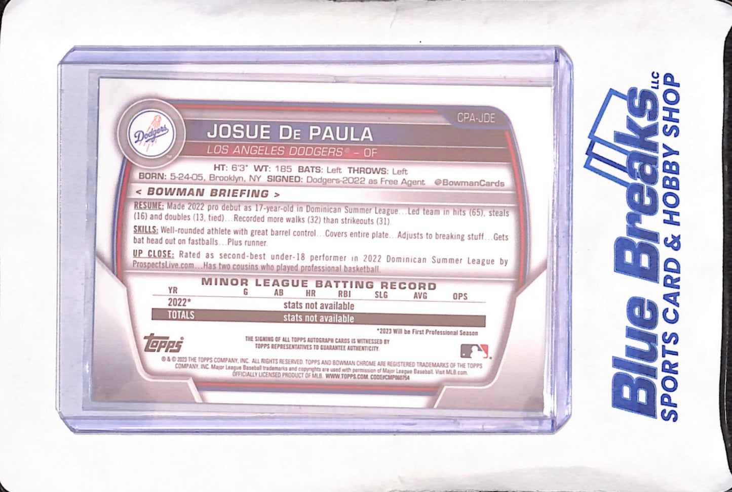 2023 Bowman Chrome - Josue de Paula - Bowman 1st - Autograph - Los Angeles Dodgers - Baseball - #CPA-JDE