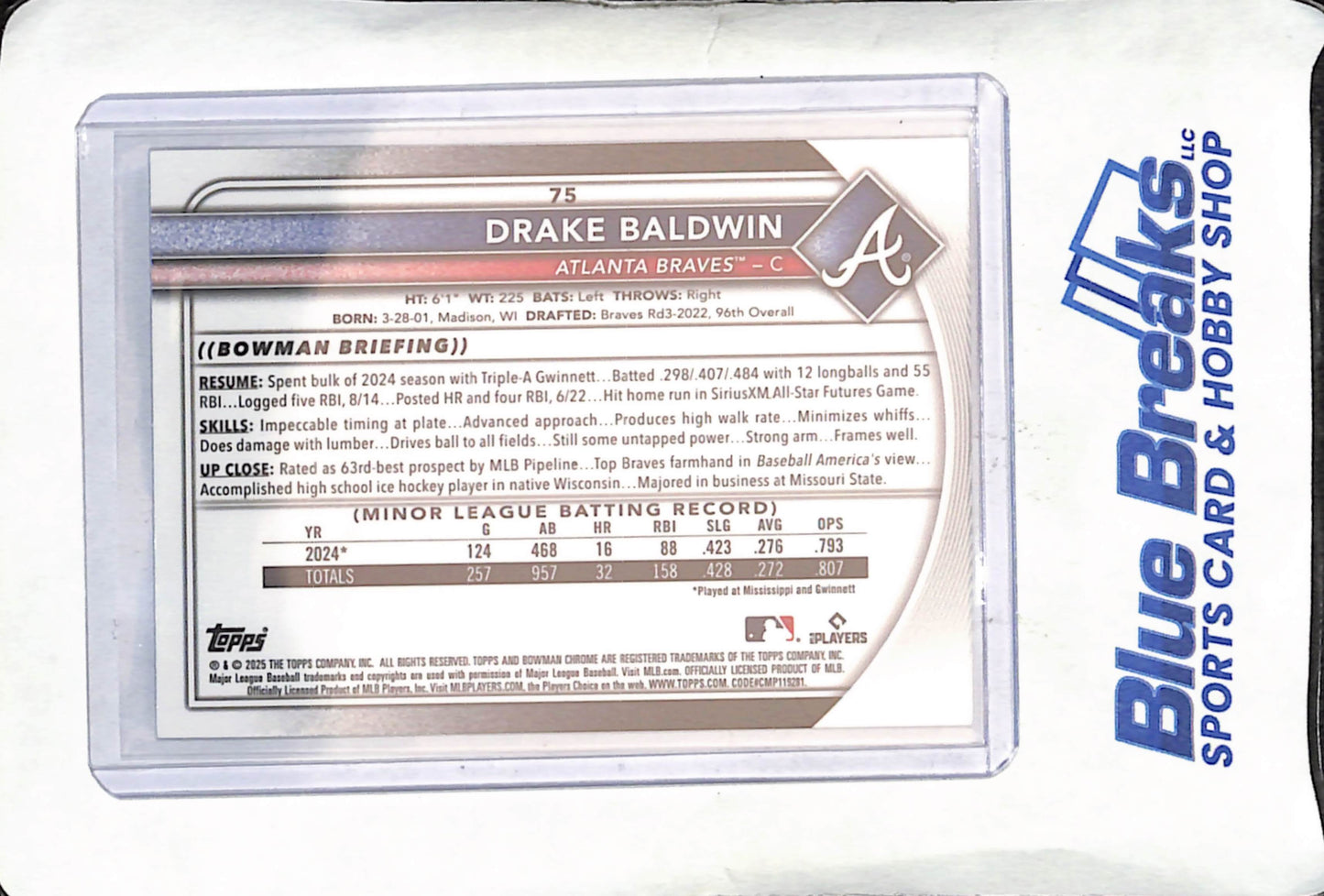 2025 Bowman Chrome - Drake Baldwin - Red Rookie - Atlanta Braves - Baseball - #75