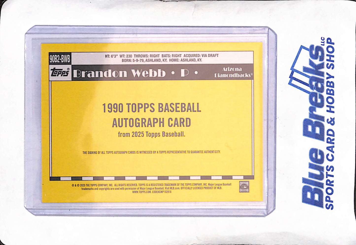 2025 Topps Update - Brandon Webb - 35th Anniversary - Autograph - Arizona Diamondbacks - Baseball - #90B2-BWB