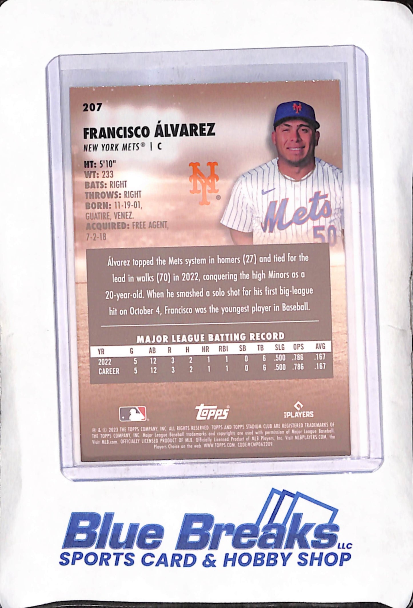 2023 Topps Stadium Club - Francisco Alvarez - RC - 1991 Design Variation - New York Mets - Baseball - #207