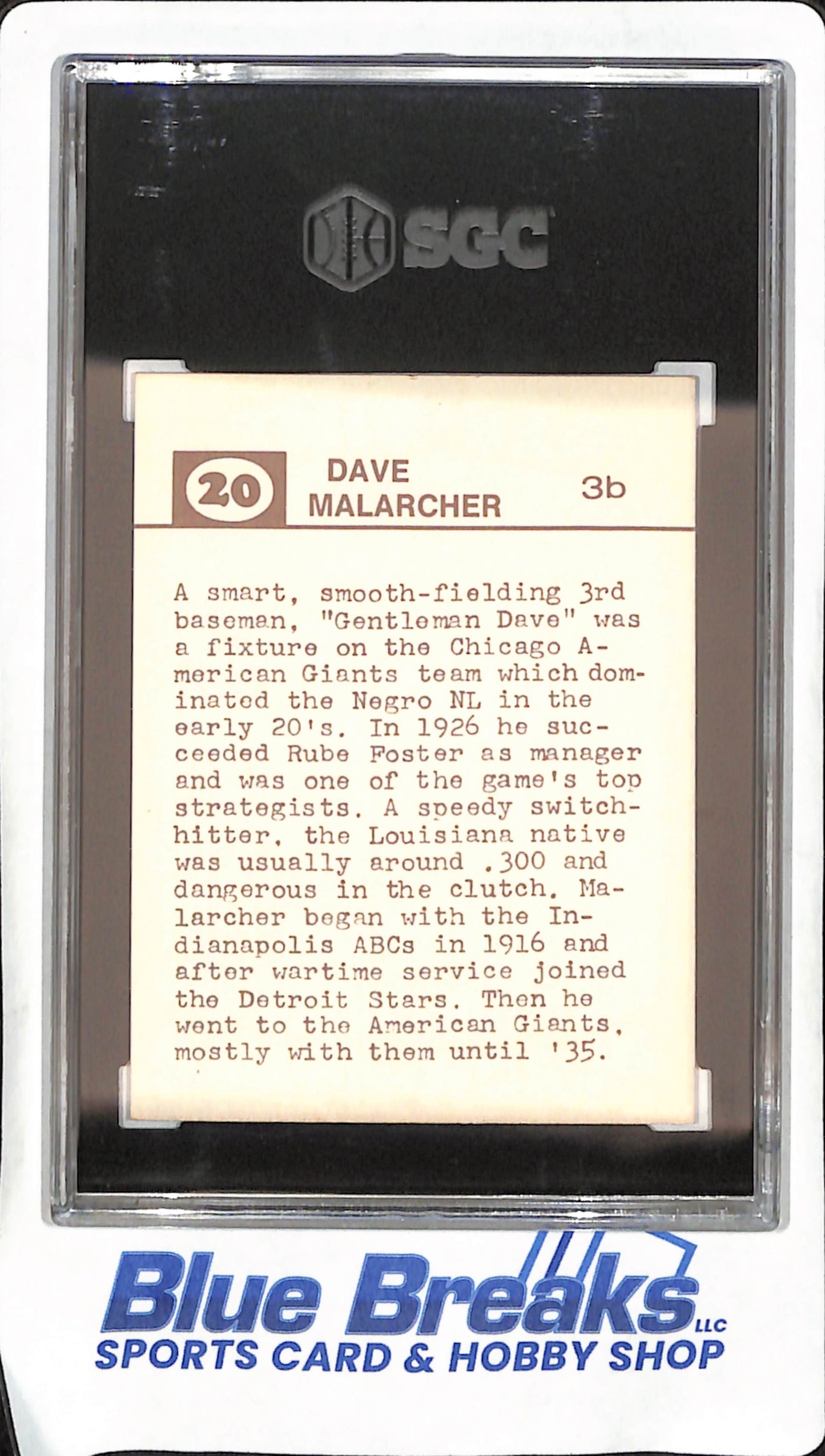 1974 Laughlin - Dave Malarcher - Old Time Black Stars - SGC 7 - American Giants - Negro Leagues - Baseball - #20