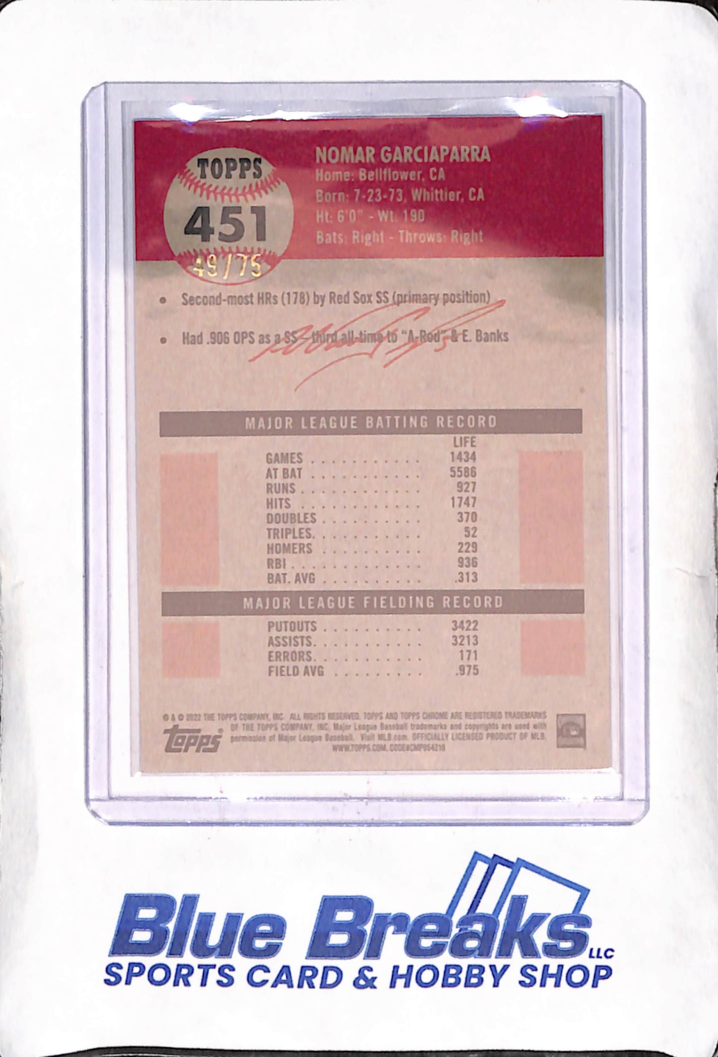 2022 Topps Platinum - Nomar Garciaparra - Toile Refractor - 49/75 - Boston Red Sox - Baseball - #451