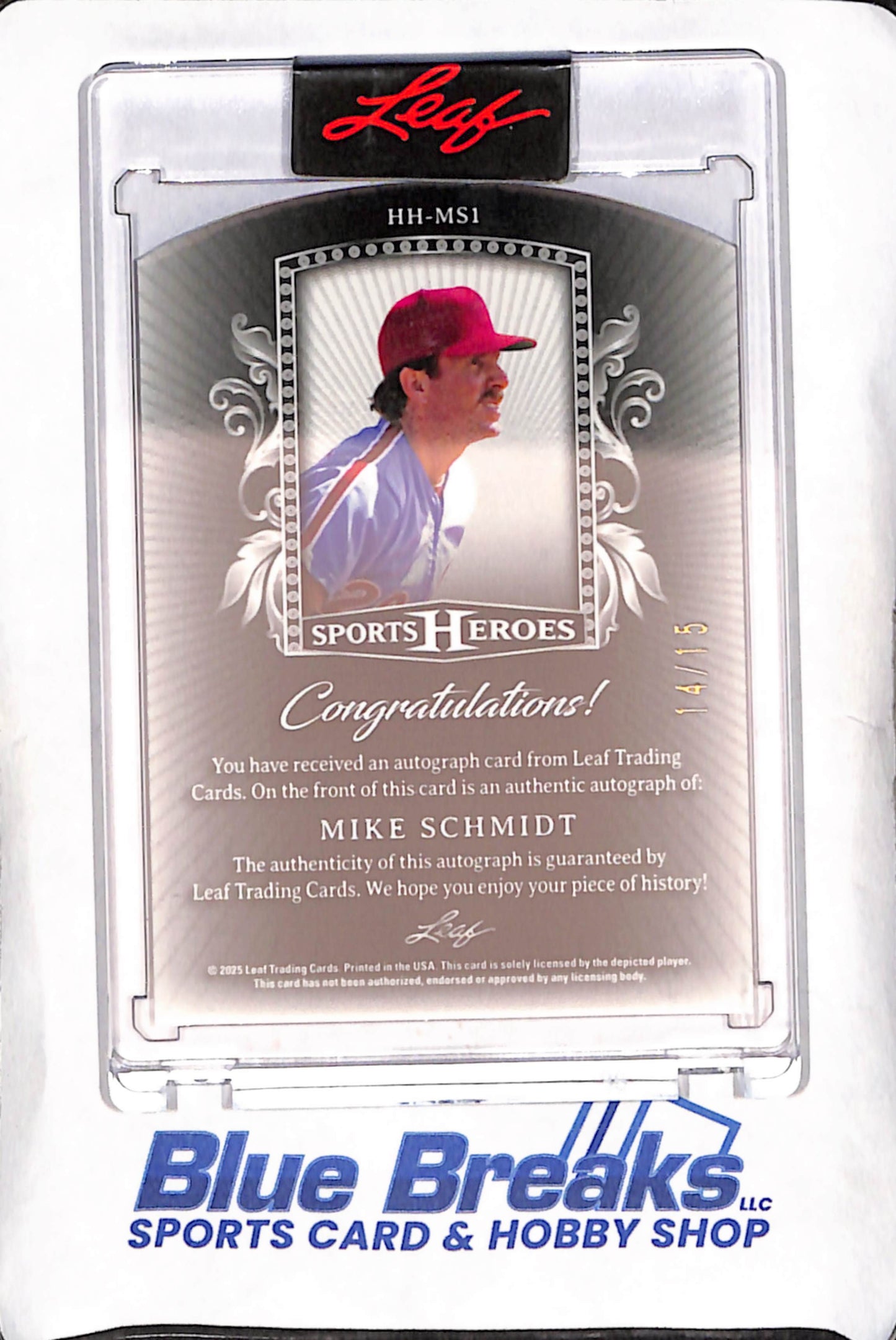2025 Leaf Sports Heroes - Mike Schmidt - Purple Autograph - Die-Cut - 14/15 - Philadelphia Phillies - Baseball - #HH-MS1