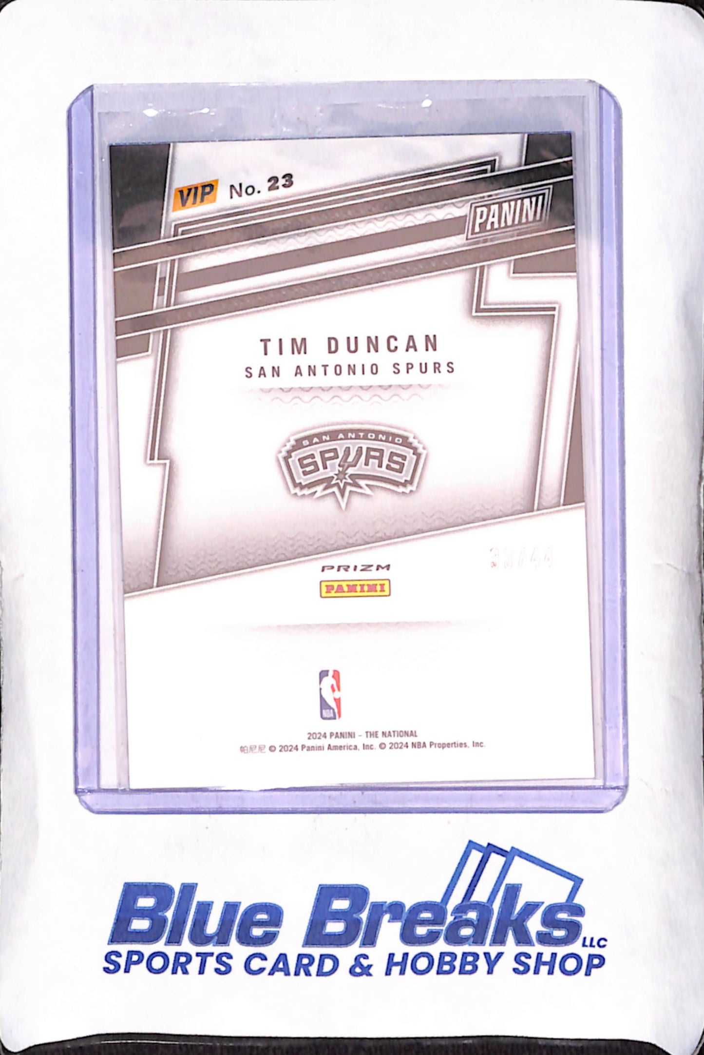 2024 Panini VIP National Gold Pack - Tim Duncan - Black Yellow Green Prizm - 33/44 - San Antonio Spurs - Basketball - #23
