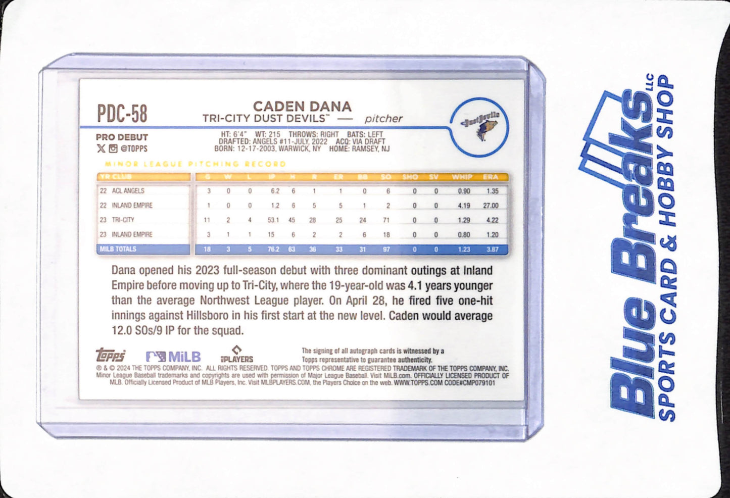 2024 Topps Pro Debut - Caden Dana - 1/1 - Superfractor - Auto - Dust Devils - Los Angeles Angels - Baseball