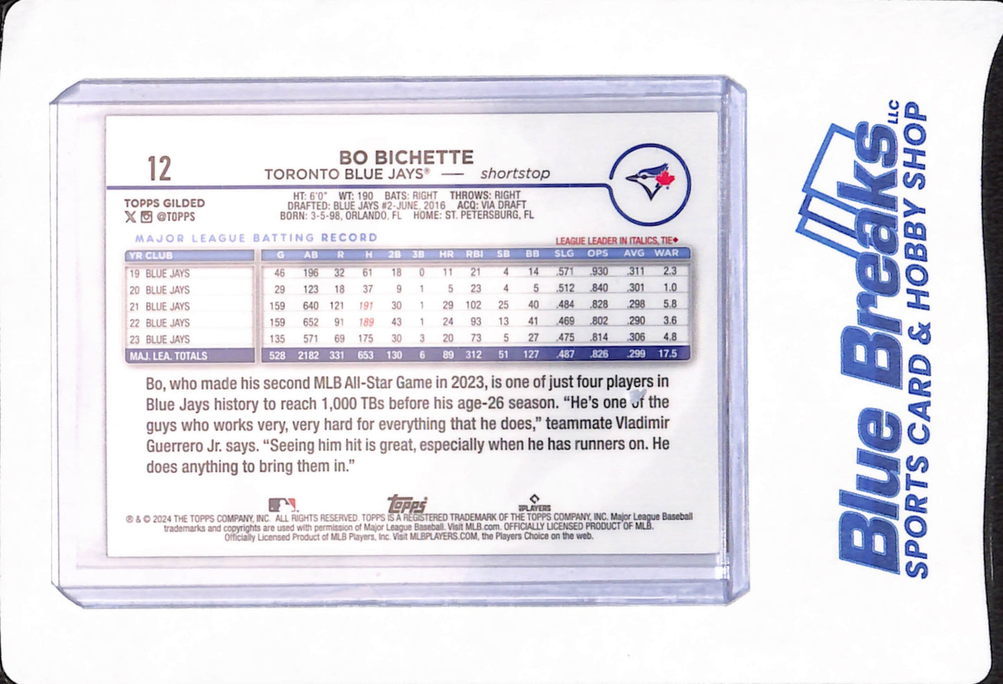 2024 Topps Gilded - Bo Bichette - Baseball - Toronto Blue Jays - 73/75