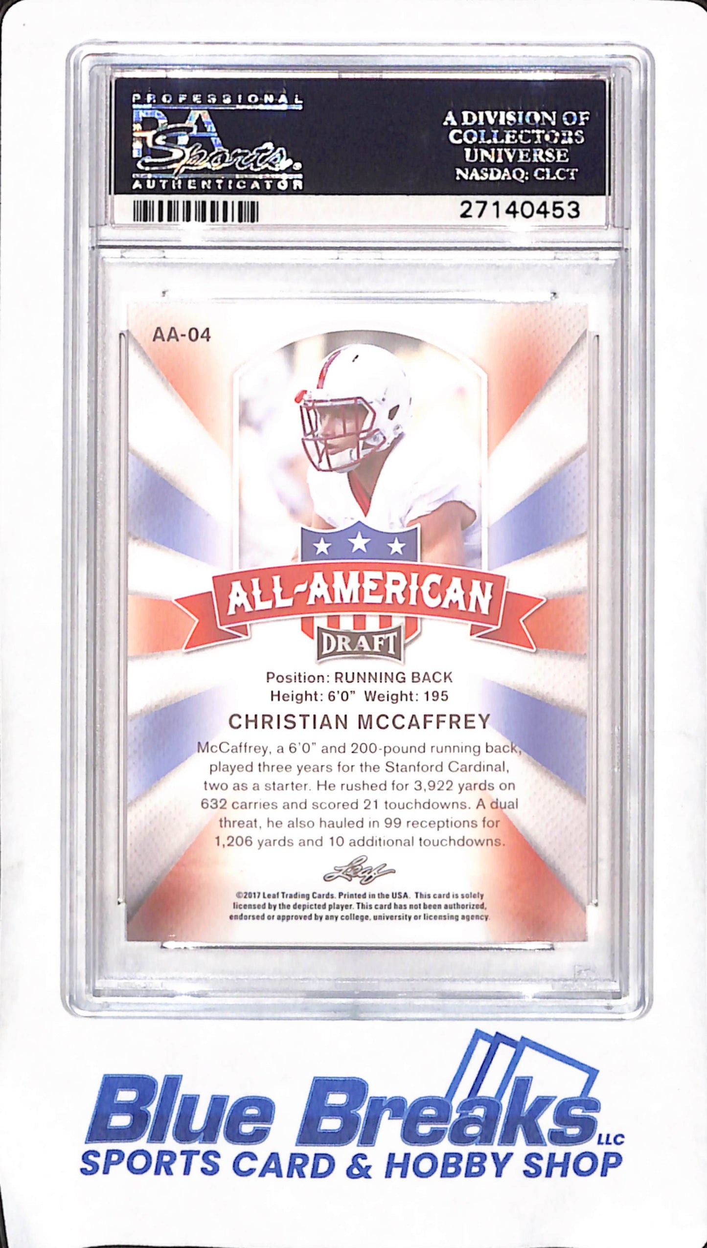 2017 Leaf Draft - Christian McCaffrey - All American - PSA 10 - RC - Football - #AA-04