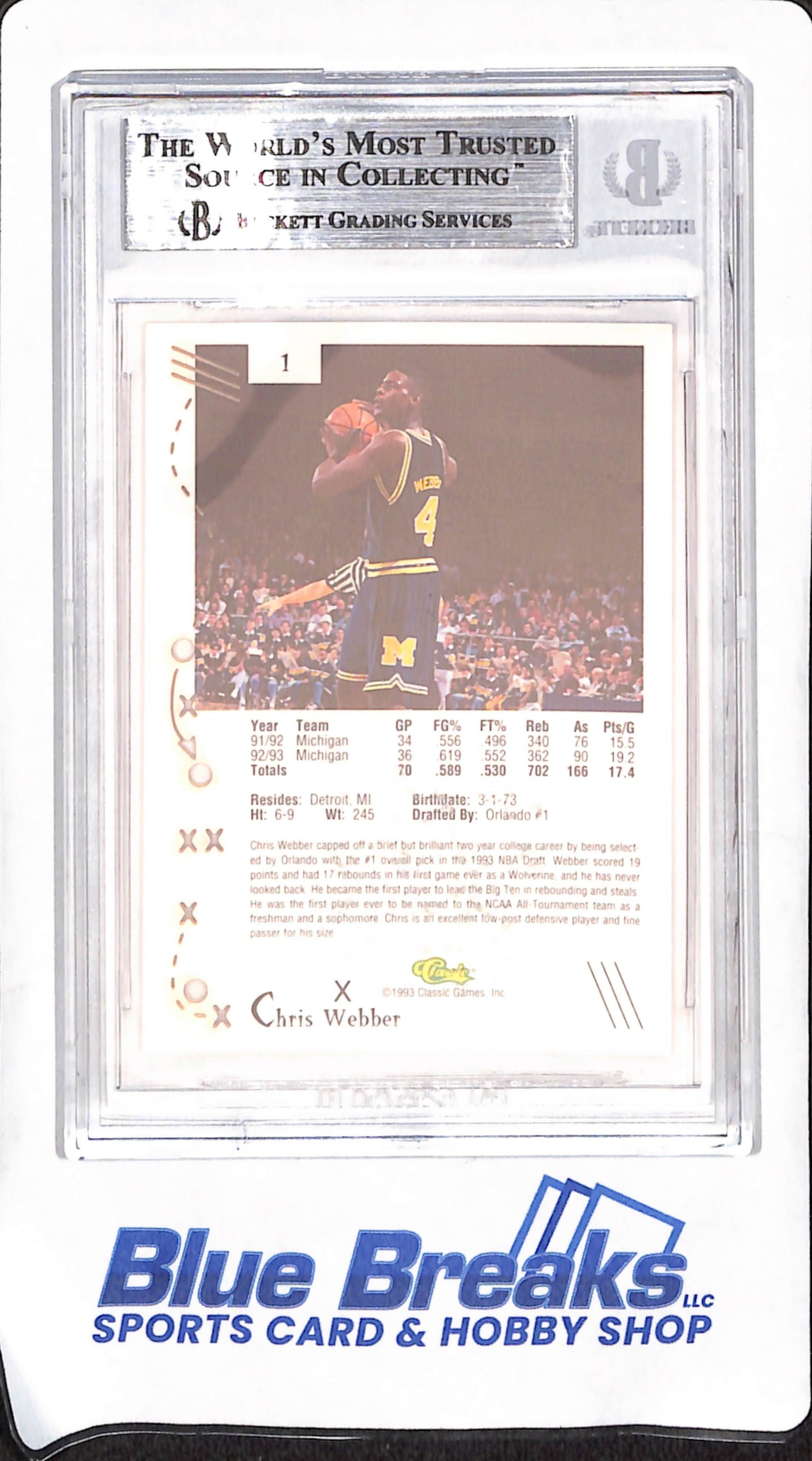1993-94 Classics C3 - Chris Webber - Laser Cut - BGS 8.5 - Michigan Wolverines - Basketball - #1