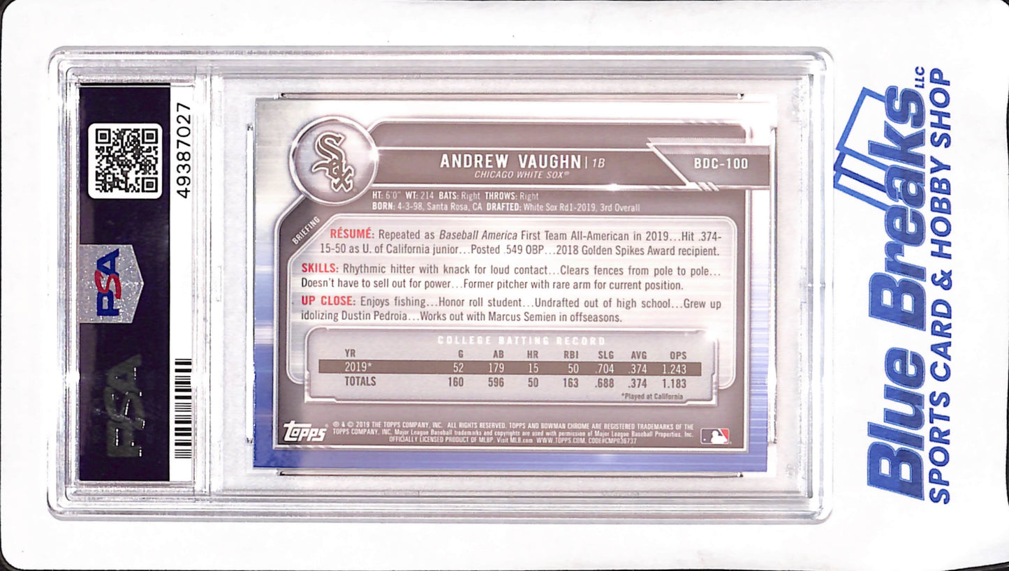 2019 Bowman Draft Chrome - Andrew Vaughn - No Ball - Bowman 1st - PSA 10 - Chicago White Sox - Baseball - #BDC-100