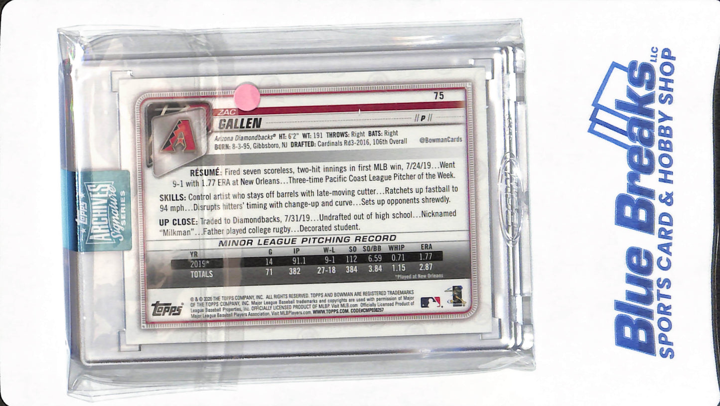 2024 Topps Archives Signature Series - Zac Gallen - Arizona Diamondbacks - Baseball - Autographed - 92/93