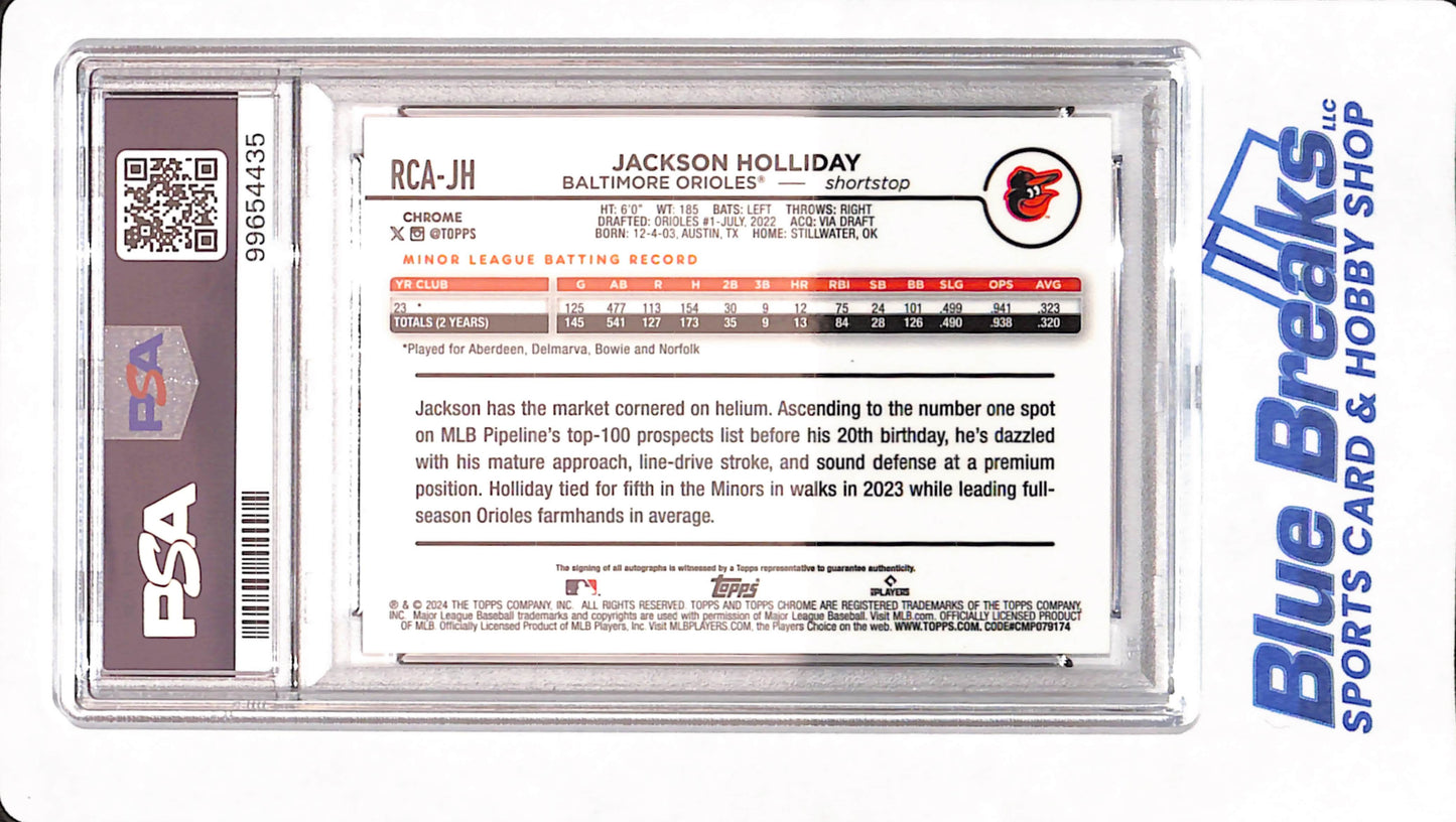 2024 Topps Chrome L/E - Jackson Holliday - Black Refractor - Baseball - Baltimore Orioles - Autograph - 5/10 - Rookie - PSA 10