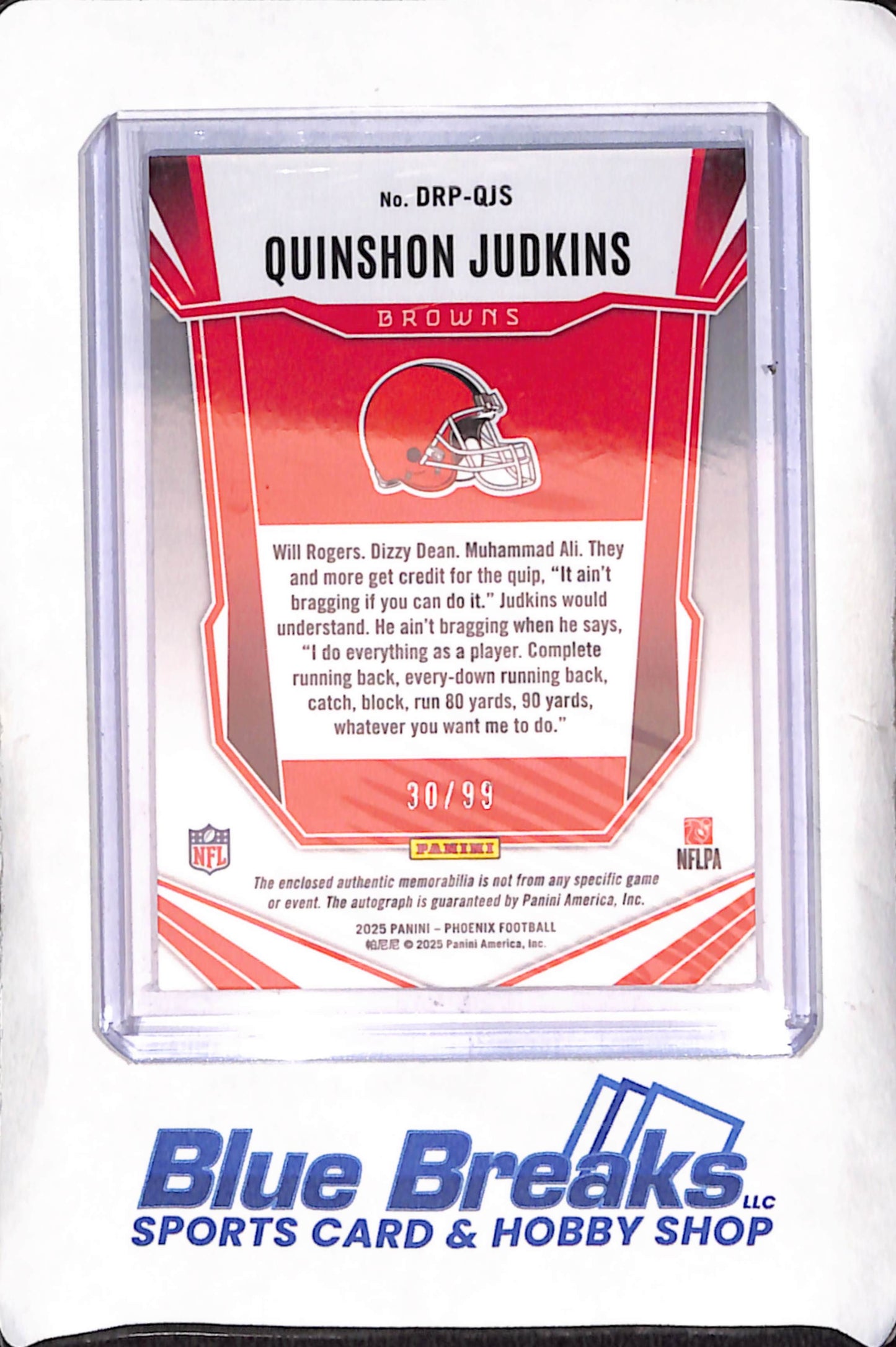 2025 Panini Phoenix - Quinshon Judkins - Dual Relic Autograph - 30/99 - RC - Cleveland Browns - Football - #DRP-QJS