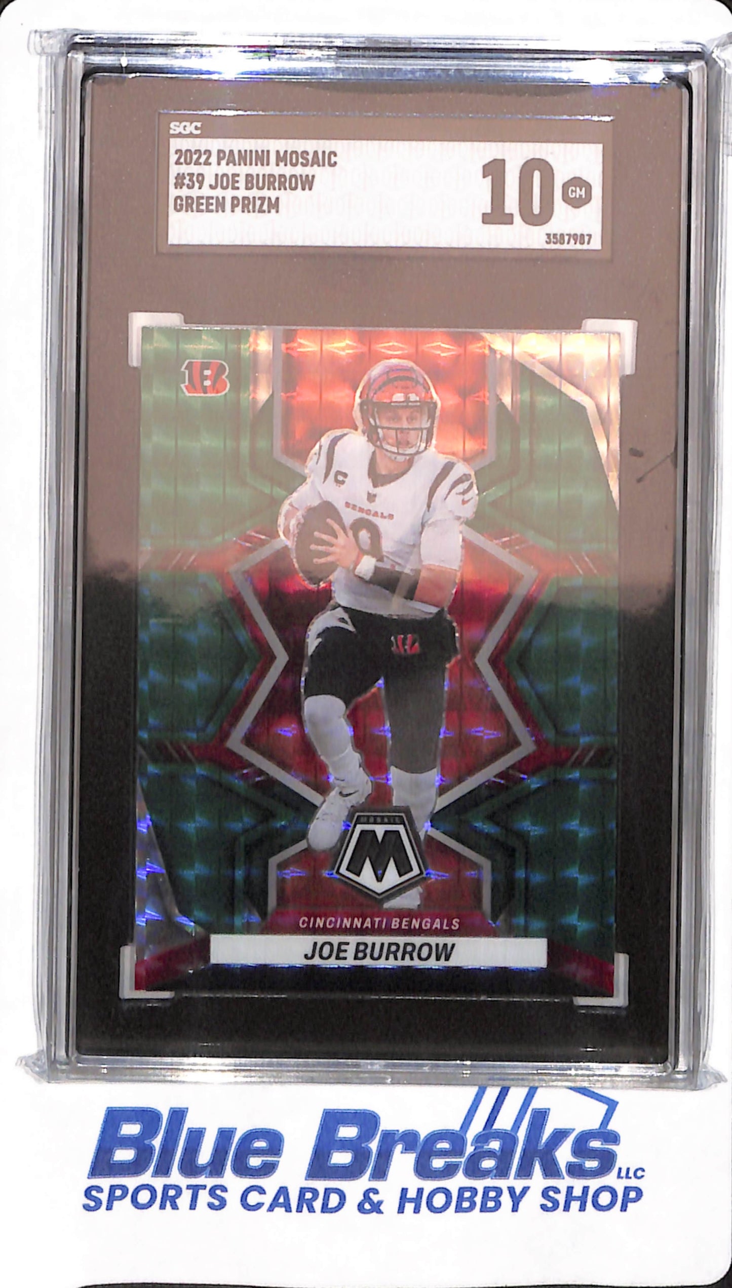 2022 Panini Mosaic - Joe Burrow - Cincinnati Bengals - Football - # 39- Green Prizm - SGC 10
