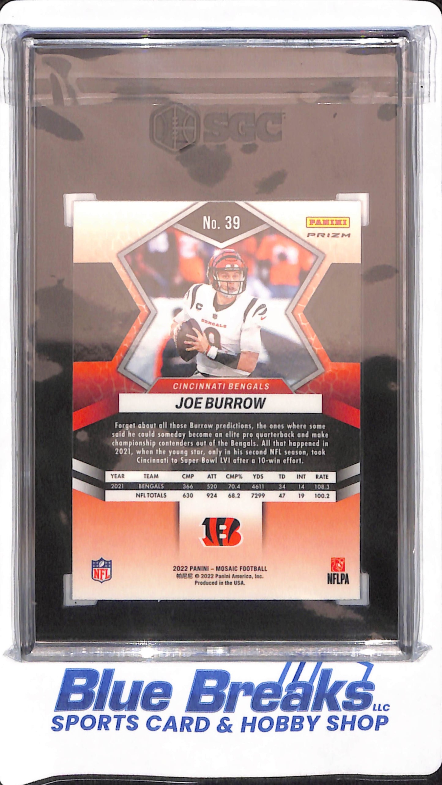 2022 Panini Mosaic - Joe Burrow - Cincinnati Bengals - Football - # 39- Green Prizm - SGC 10