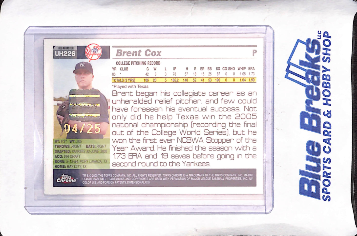 2005 Topps Chrome Update - Brent Cox - Autograph - RC - 4/25 - New York Yankees - Baseball - #UH226
