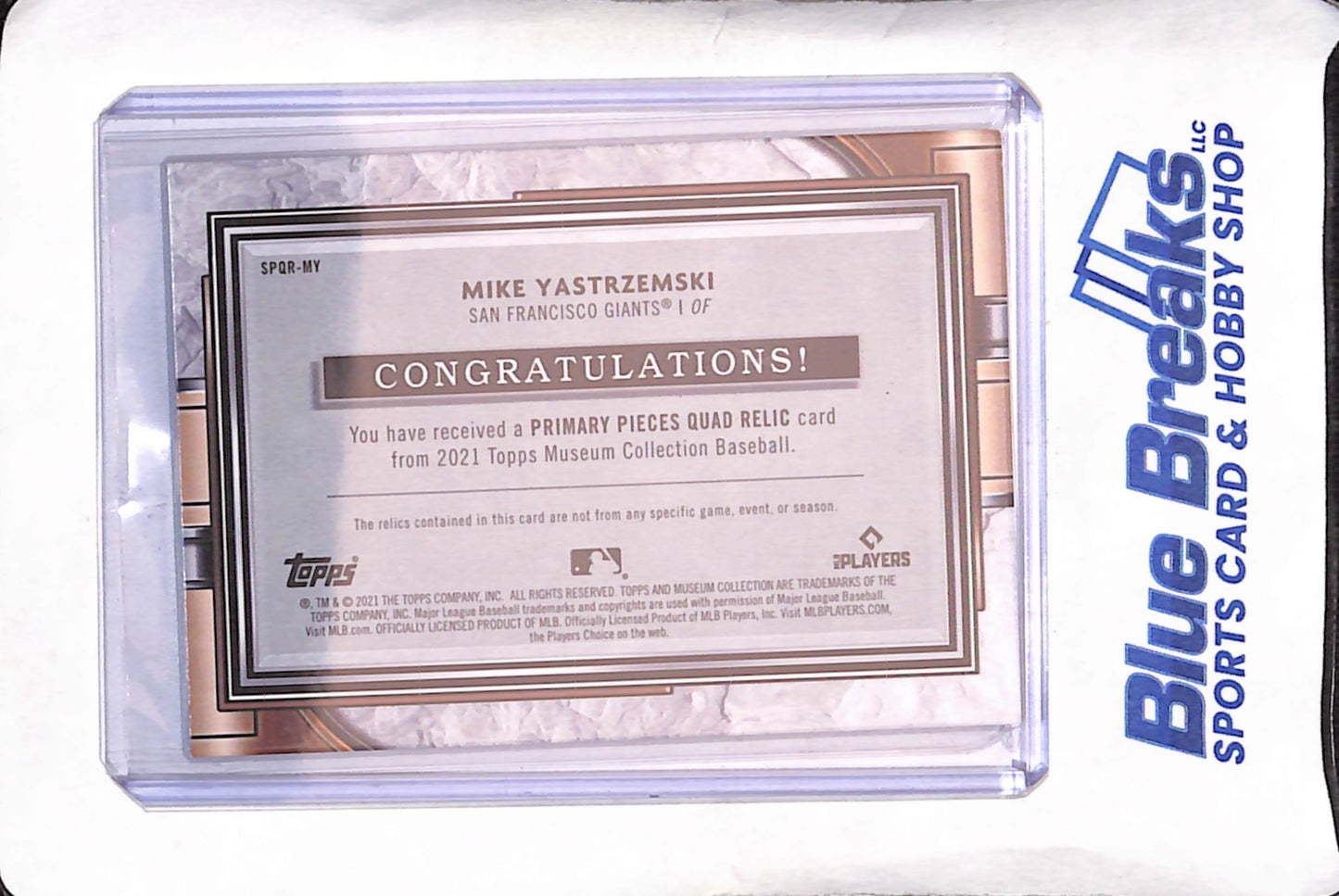 2021 Topps Museum Collection - Mikę Yastrzemski - Primary Pieces Quad Relic - 42/99 - San Francisco Giants - Baseball - #SPQR-MY