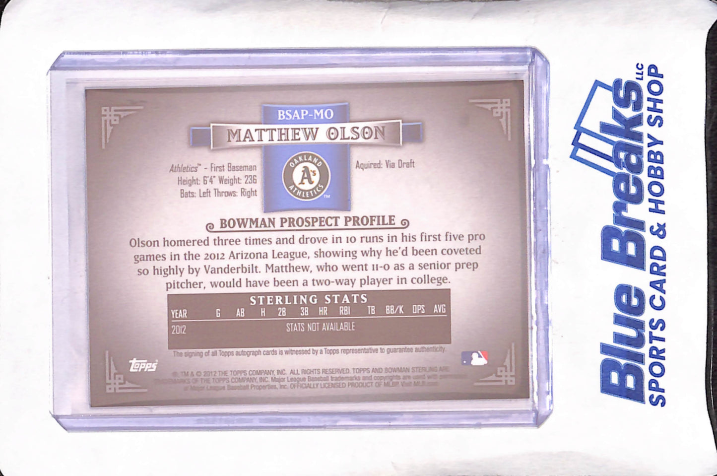 2012 Bowman Sterling - Matt Olson - Autograph - Prospects - Oakland Athletics - Baseball - #BSAP-MO