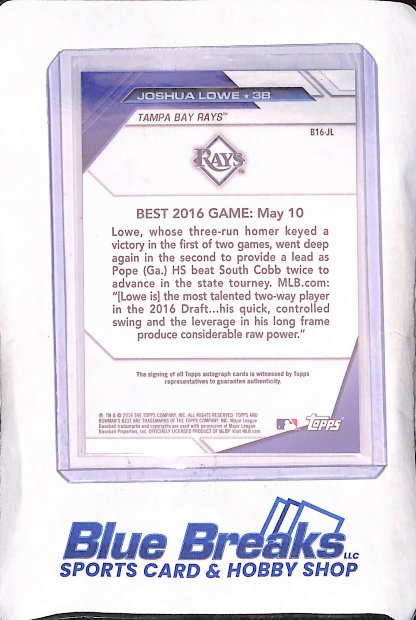2016 Bowman's Best - Joshua Lowe - Autograph - Tampa Bay Rays - Baseball - #B16-JL