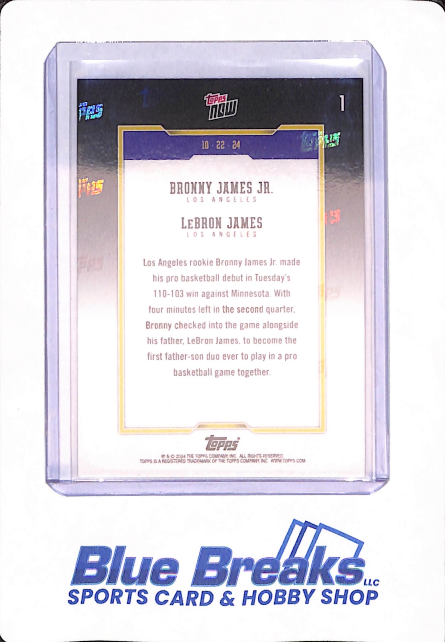 2024 Topps Now LeBron James Bronny Father Son Debut - Los Angeles Lakers - Basketball - NBA