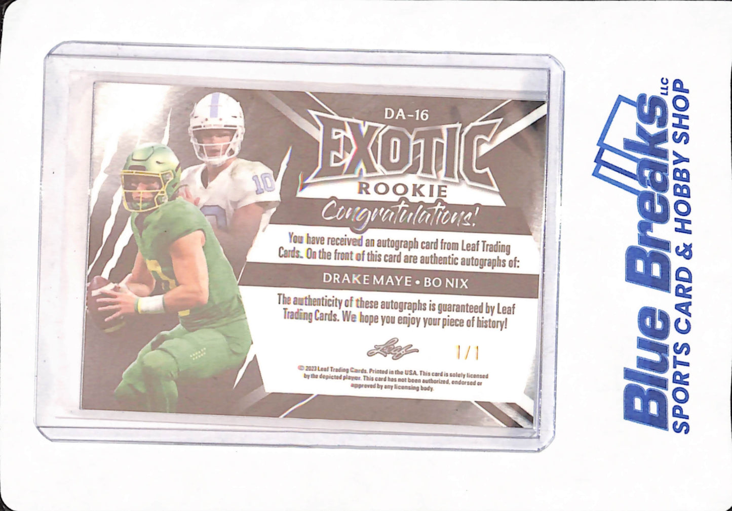 2023 Leaf Exotic - Rookie - Drake Maye - Bo Nix - Football - 1/1 - New England Patriots - Denver Broncos