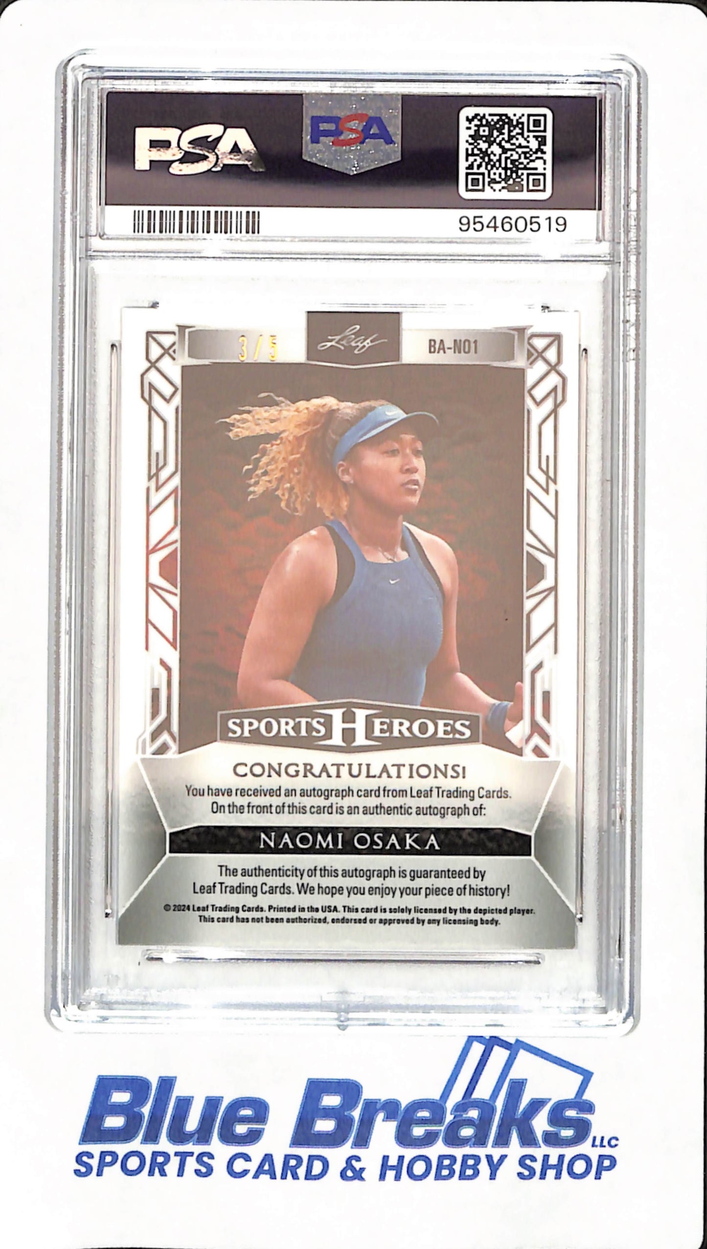 2024 Leaf Sports Heroes - Naomi Osaka - Tennis - Black Shimmer - Autographed - 3/5 - # BANO1 - PSA 8